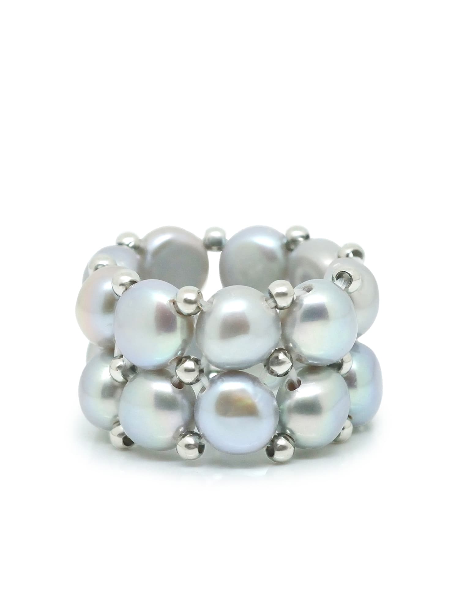 Bague 2 Rangs Véritables Perles d'Eau Douce 4 mm 1