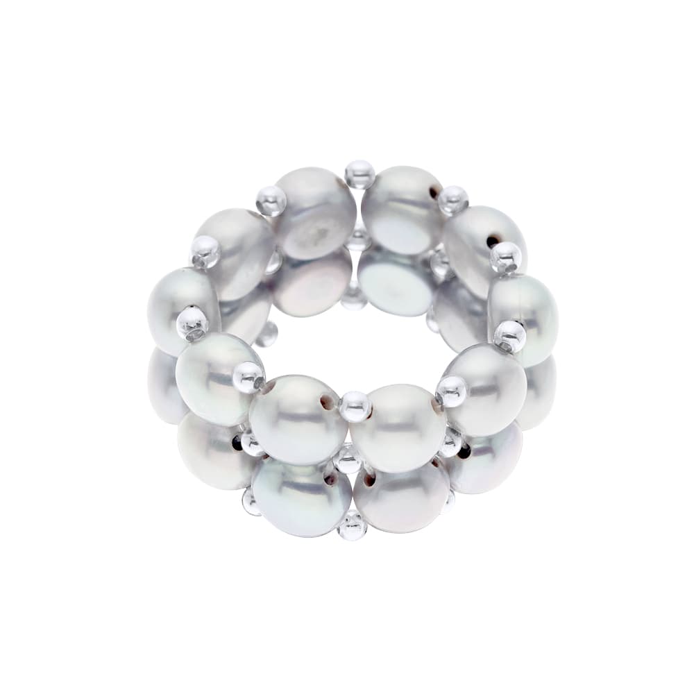 Bague 2 Rangs Véritables Perles d'Eau Douce 4 mm 2