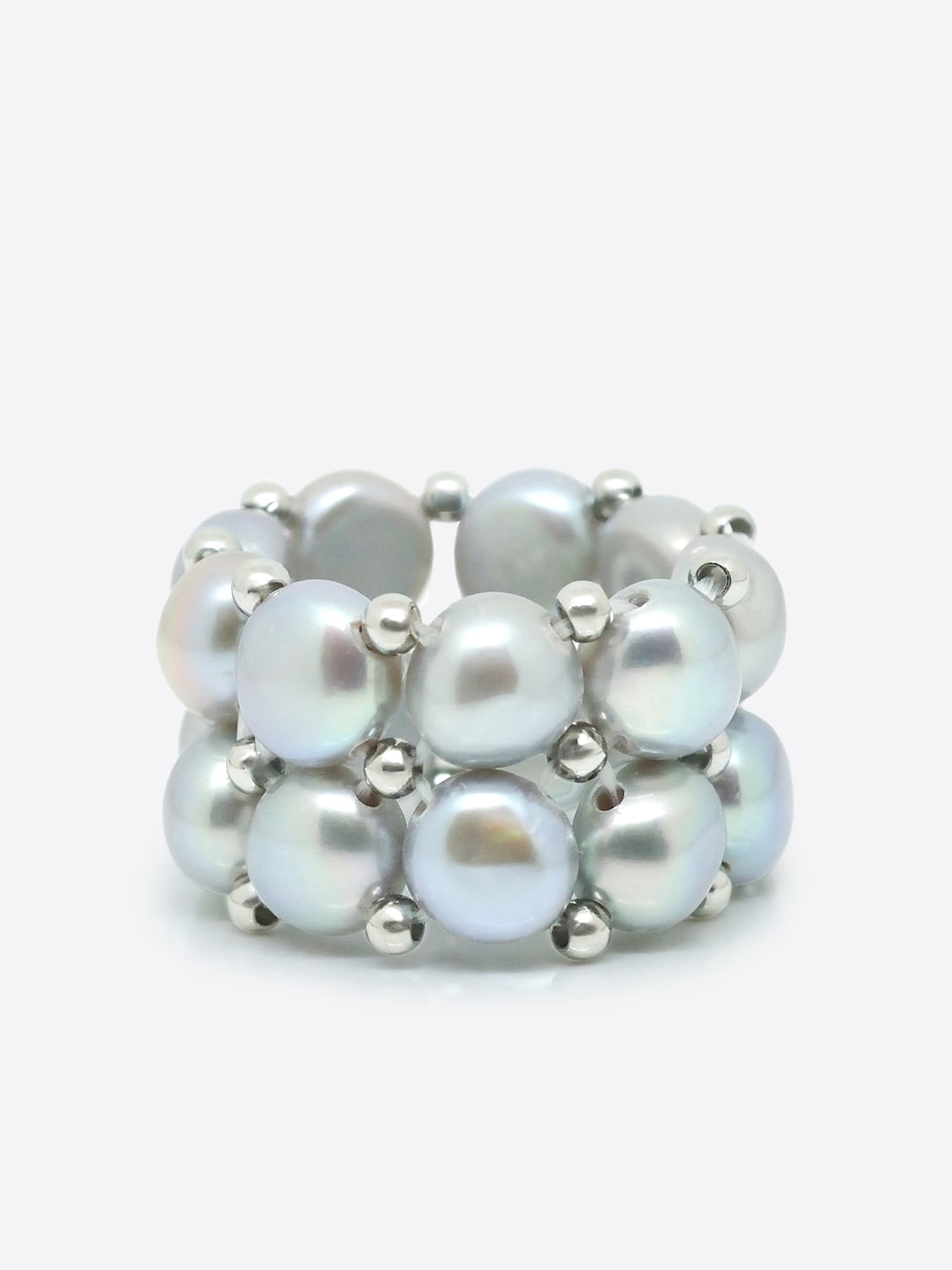 Bague 2 Rangs Véritables Perles d'Eau Douce 4 mm 4