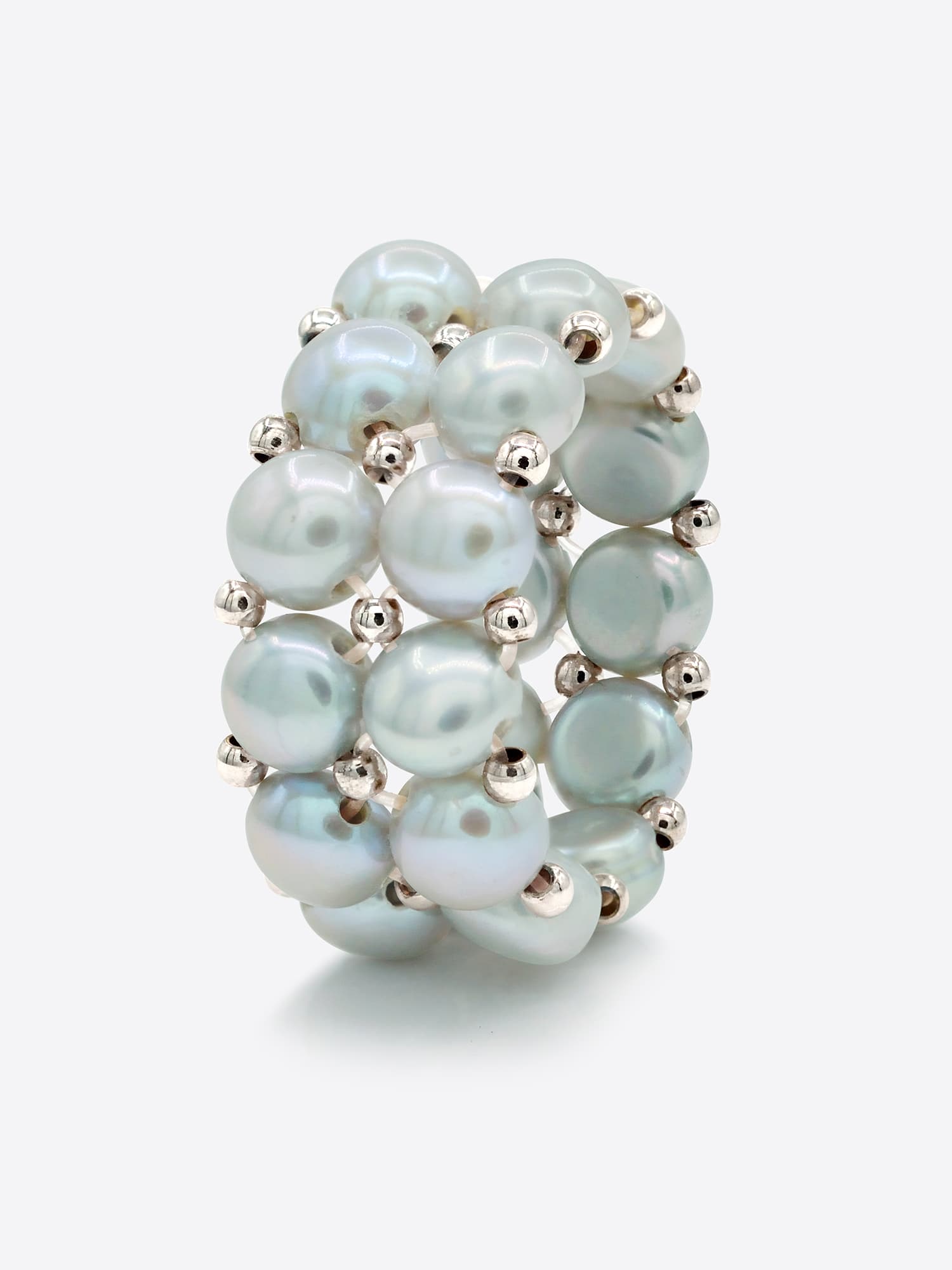 Bague 2 Rangs Véritables Perles d'Eau Douce 4 mm 5