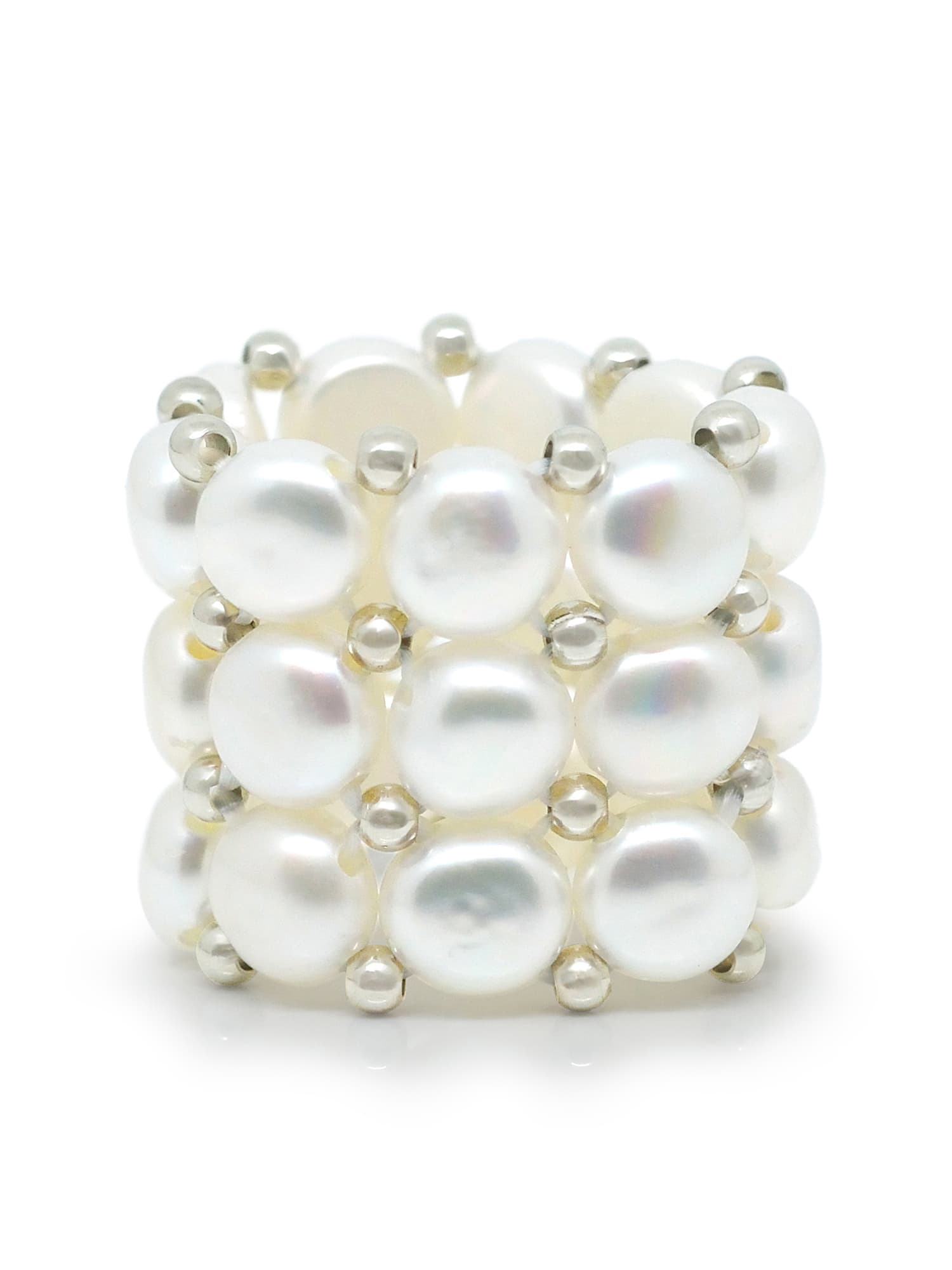 Bague 3 Rangs Véritables Perles d'Eau Douce 4 mm 1