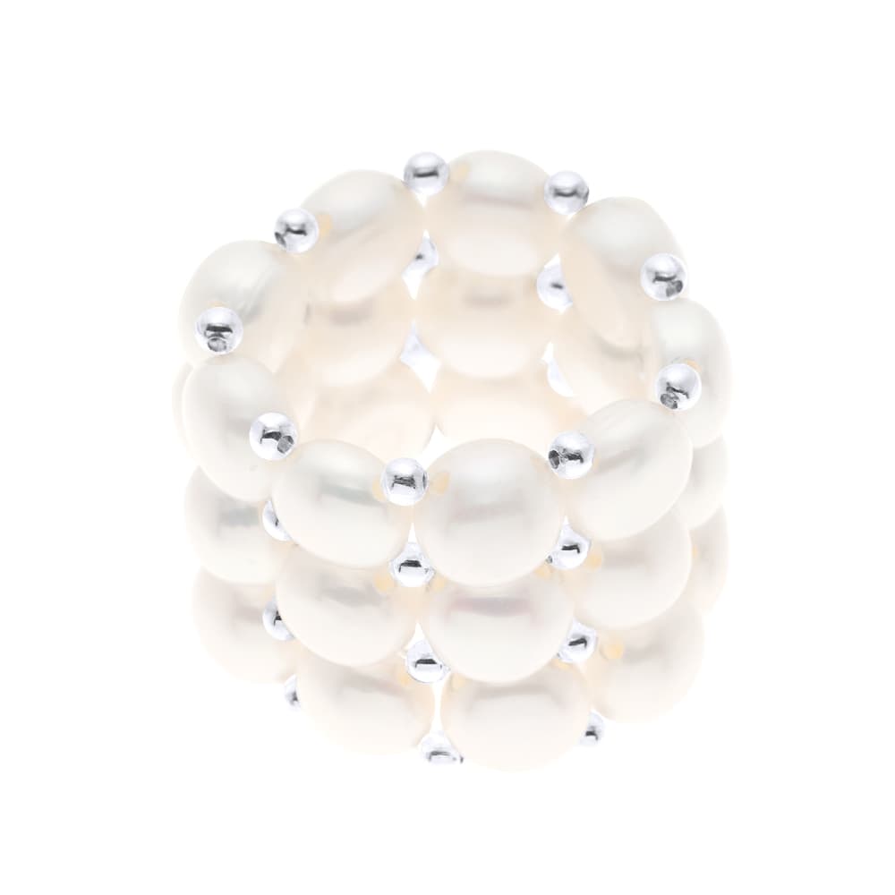 Bague 3 Rangs Véritables Perles d'Eau Douce 4 mm 2