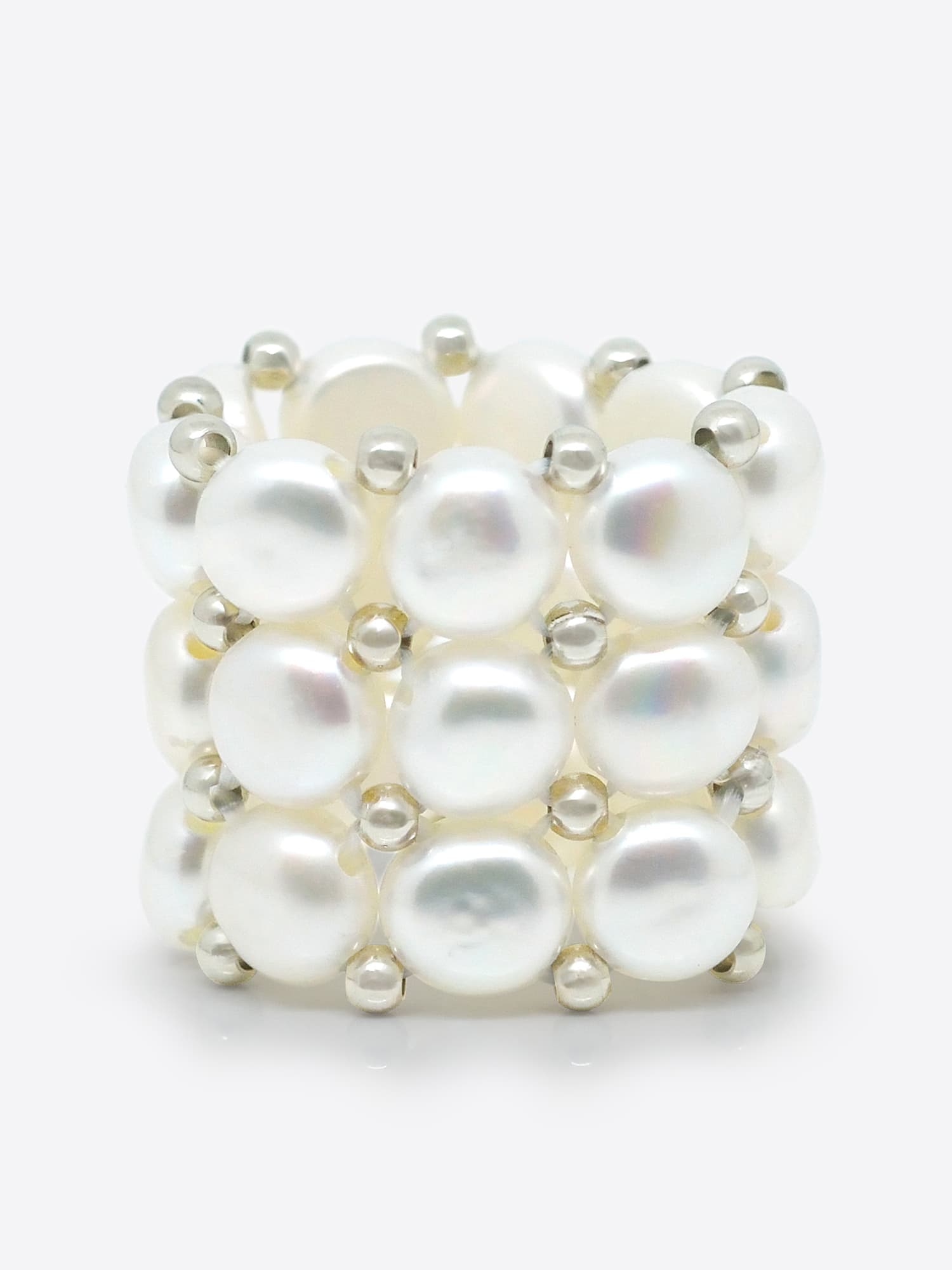 Bague 3 Rangs Véritables Perles d'Eau Douce 4 mm 4
