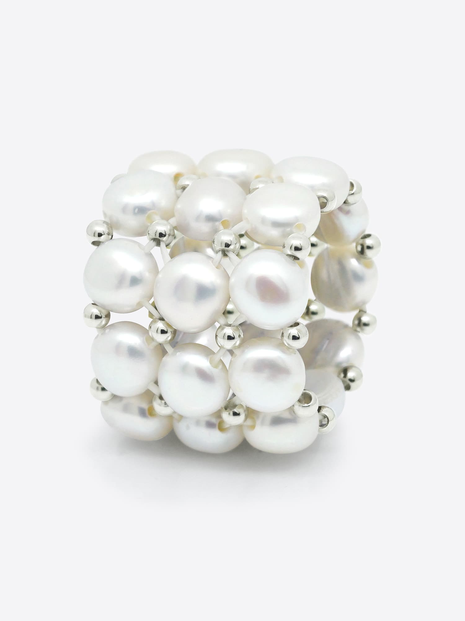 Bague 3 Rangs Véritables Perles d'Eau Douce 4 mm 5