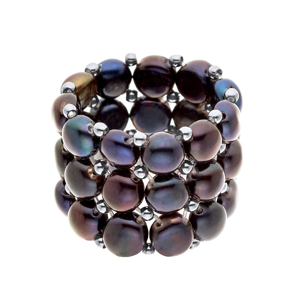 Bague 3 Rangs Véritables Perles d'Eau Douce 4 mm 3