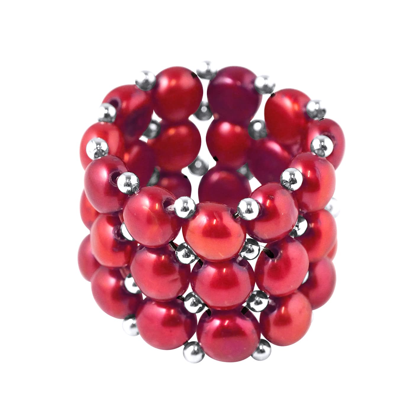 Bague 3 Rangs Véritables Perles d'Eau Douce 4 mm 3