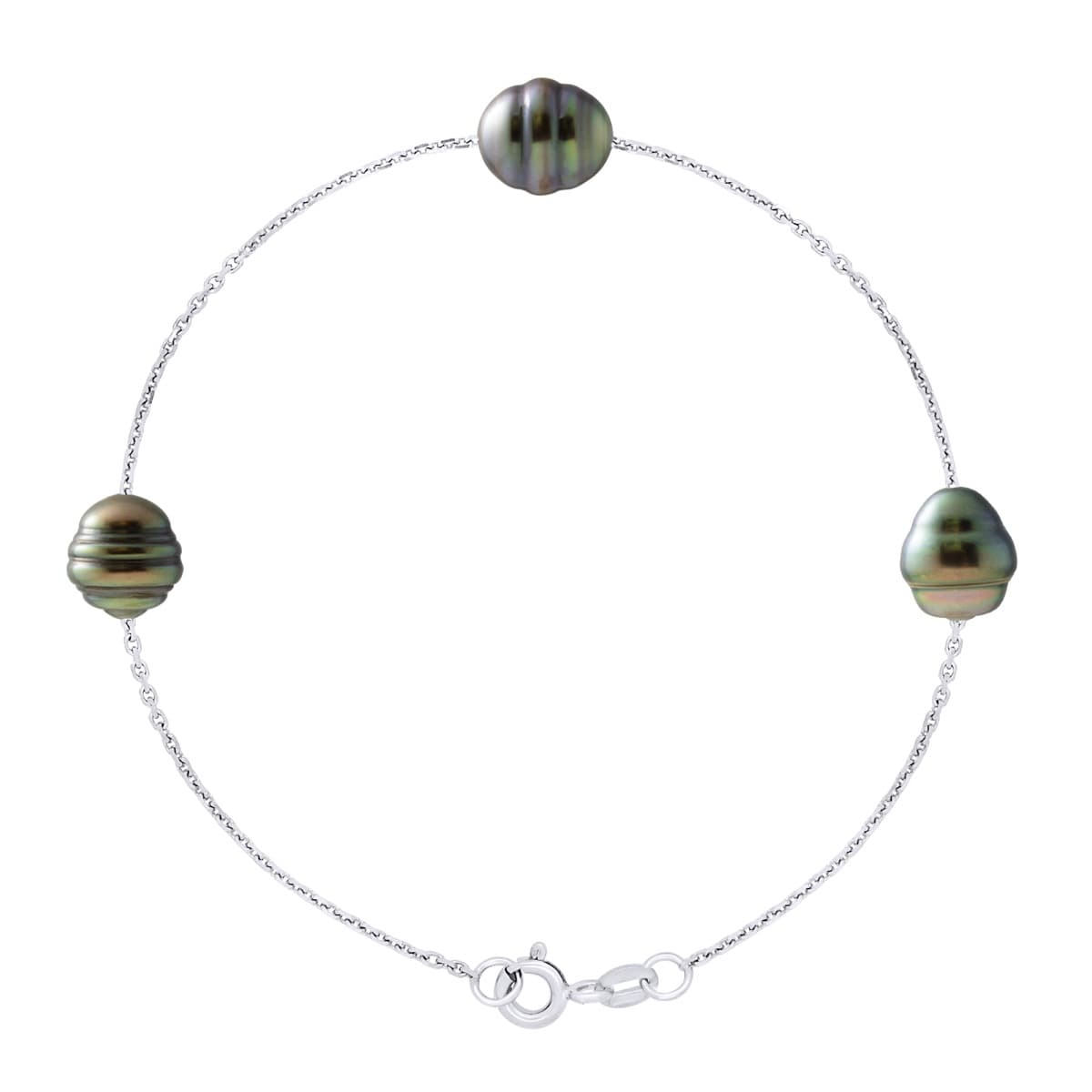 Bracelet Maille Forçat Véritables Perles de Tahiti 8-9 mm — Argent 925 Millièmes Rhodié — 18 cm 1