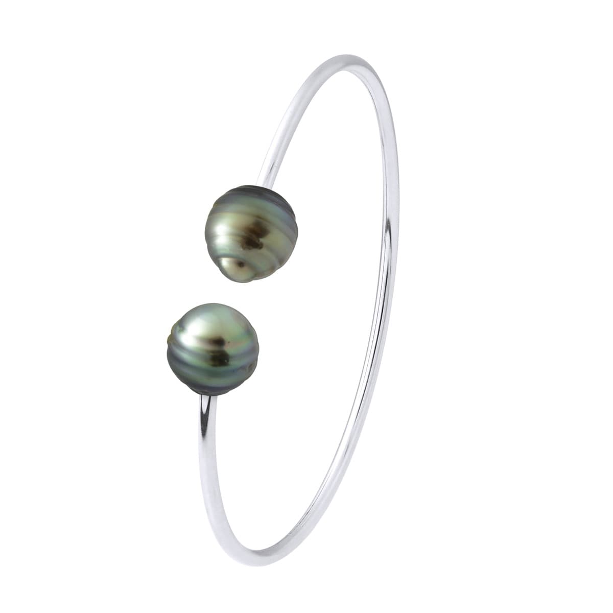 Bracelet Jonc Véritables Perles de Tahiti Cerclées 9-10 mm — Argent 925 Millièmes — 20 cm 1