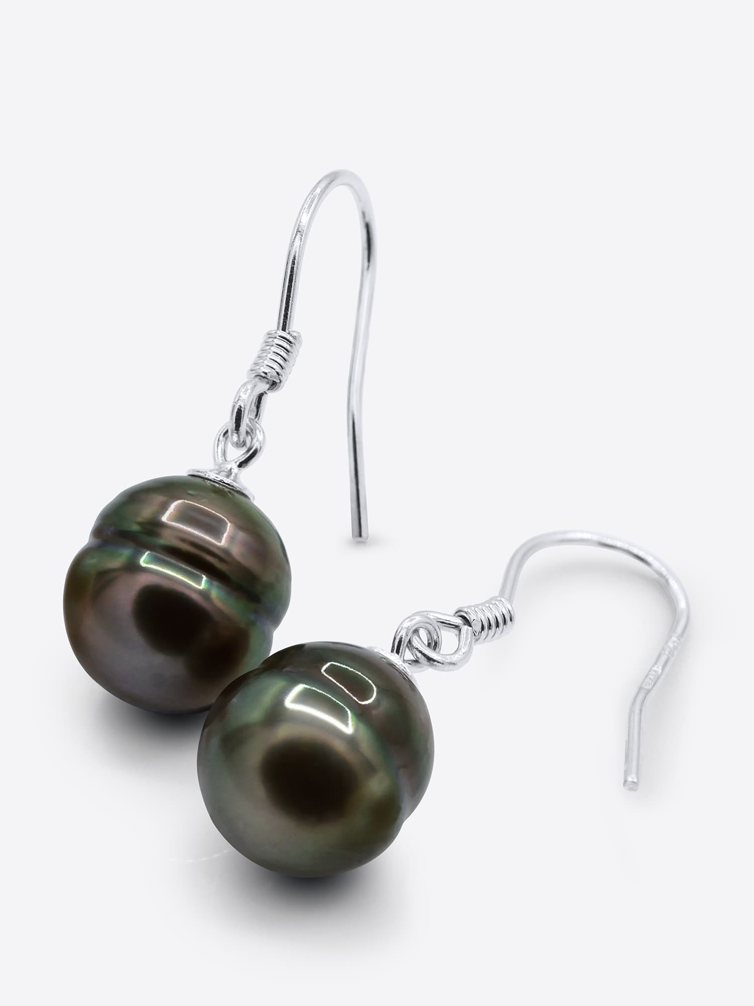 Boucles d'Oreilles Véritables Perles de Tahiti Cerclées 9-10 mm — Argent 925 Millièmes Rhodié 1