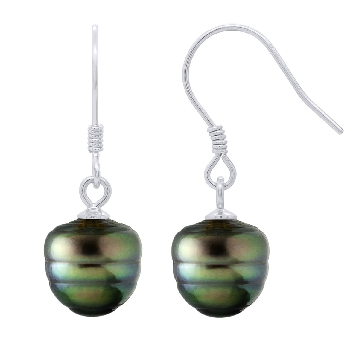 Boucles d'Oreilles Véritables Perles de Tahiti Cerclées 9-10 mm — Argent 925 Millièmes Rhodié 3