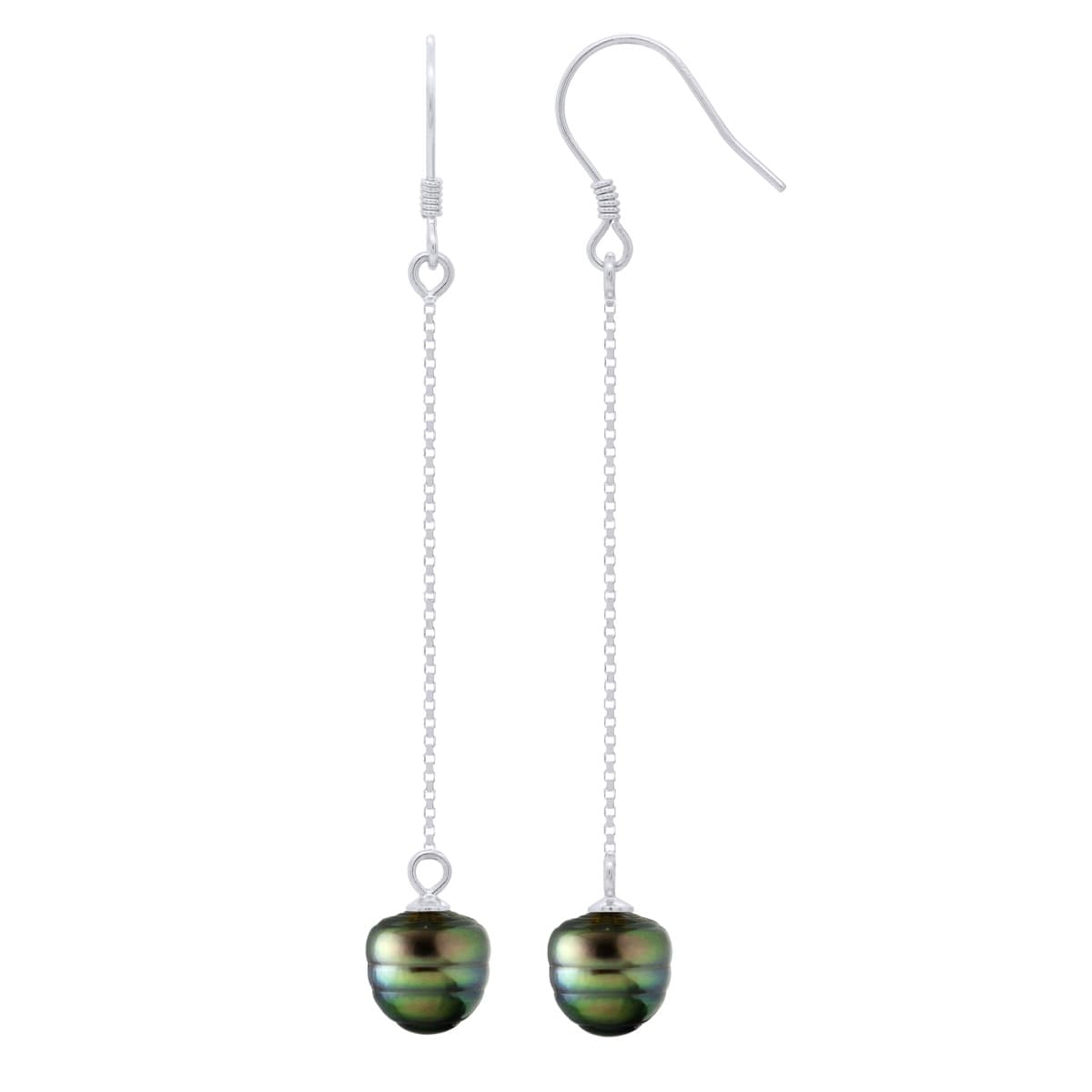 Boucles d'Oreilles Véritables Perles de Tahiti Cerclées 8-9 mm — Argent 925 Millièmes Rhodié 1
