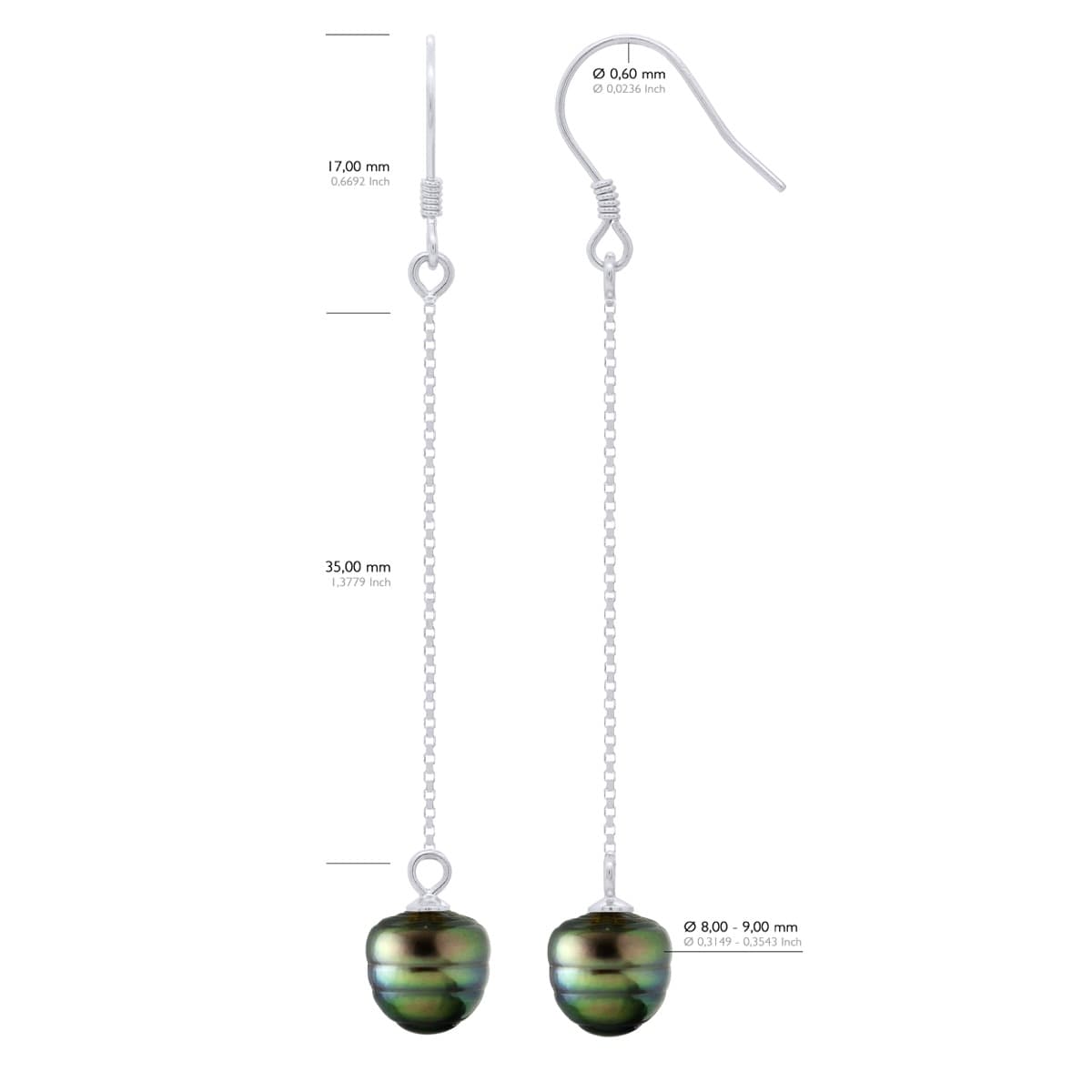Boucles d'Oreilles Véritables Perles de Tahiti Cerclées 8-9 mm — Argent 925 Millièmes Rhodié 2