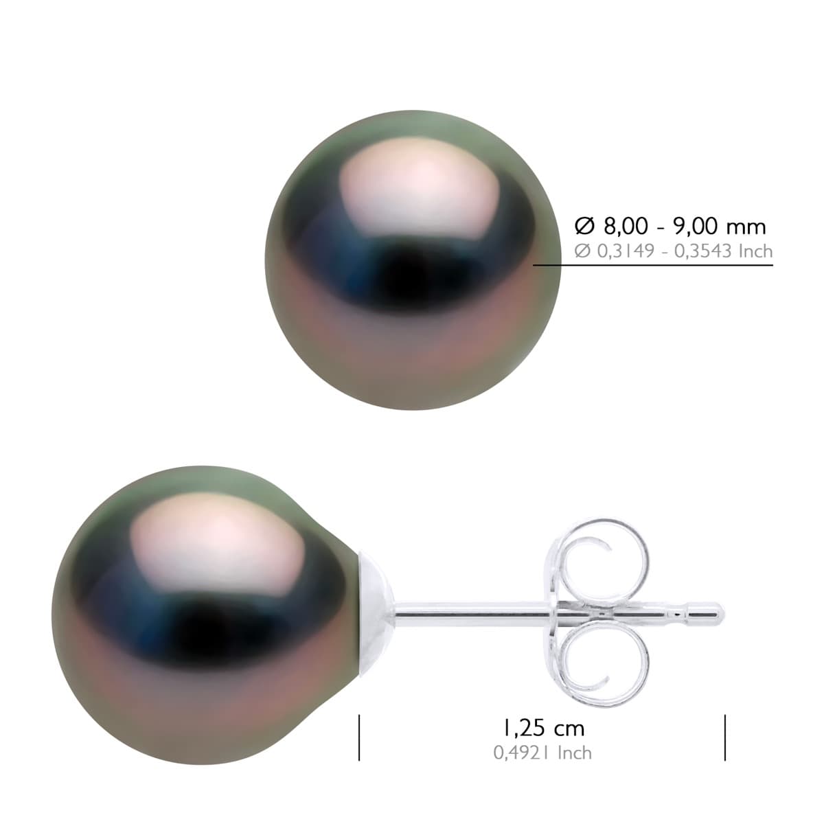 Boucles d'Oreilles Véritables Perles de Tahiti Ovales 8-9 mm — Argent 925 Millièmes 3