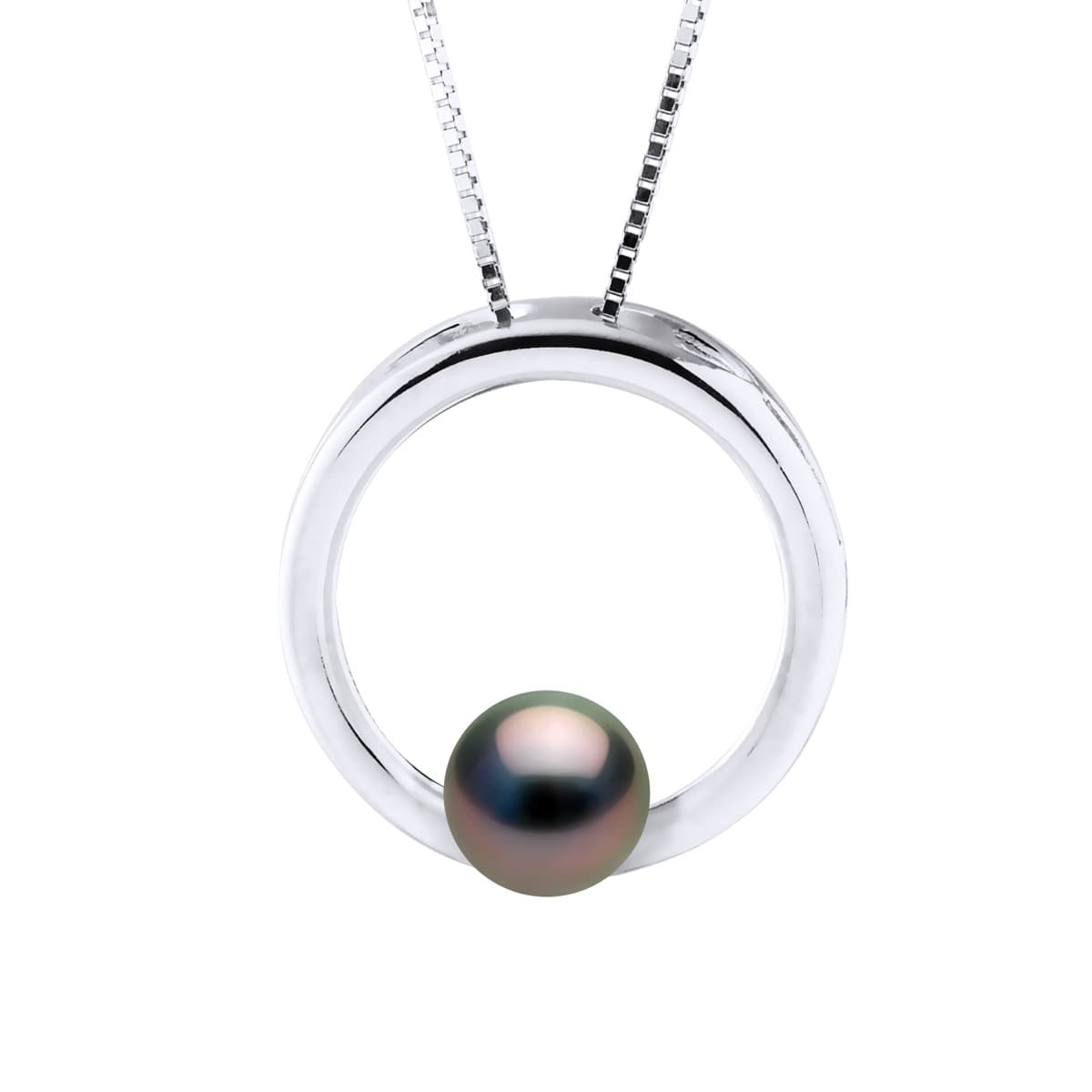 Collier Maille Forçat Véritable Perle de Tahiti Cerclée 7-8 mm — Argent 925 Millièmes Rhodié — 42 cm 1