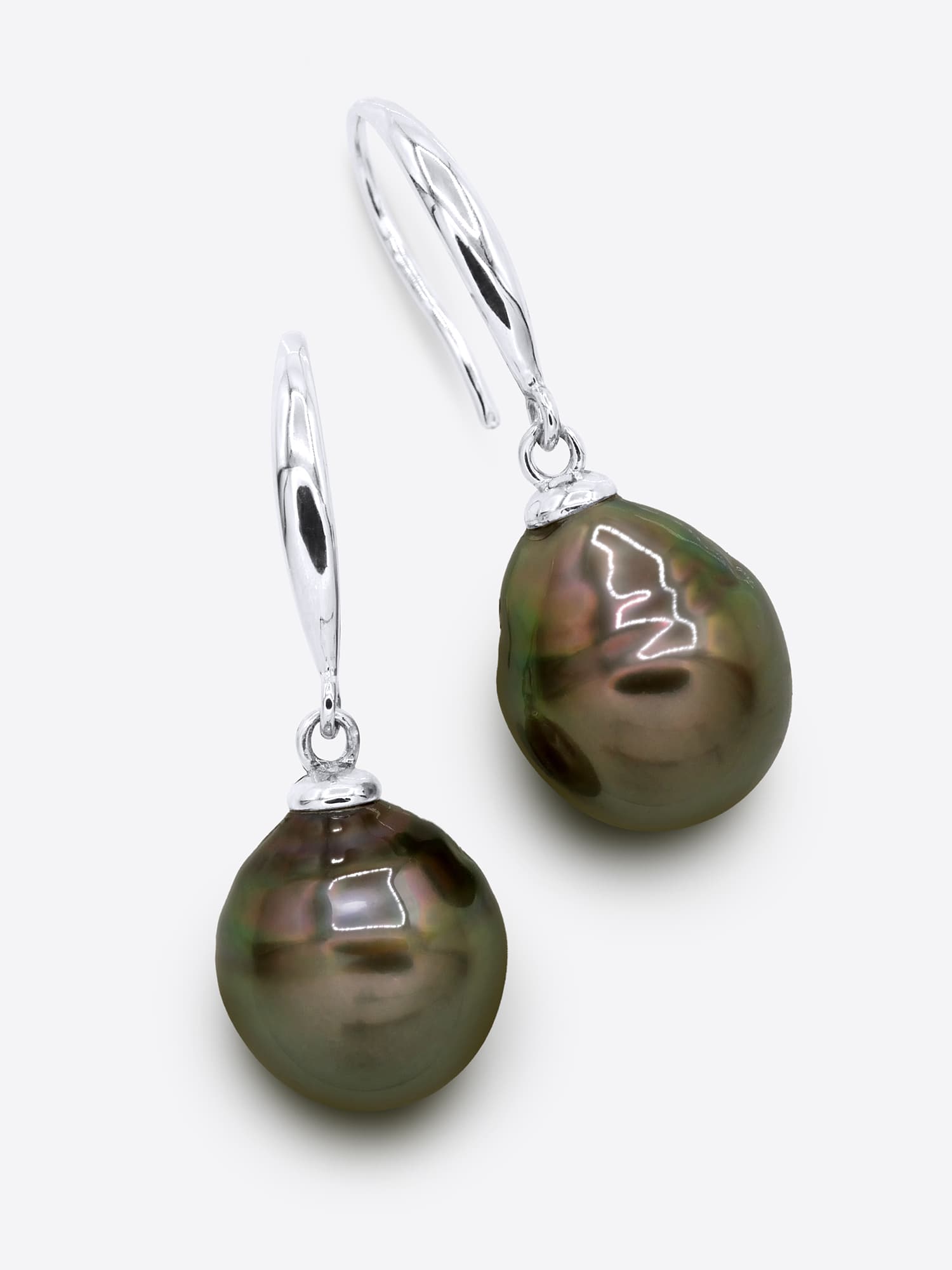 Boucles d'Oreilles Véritables Perles de Tahiti Cerclées 10-11 mm — Argent 925 Millièmes Rhodié 1