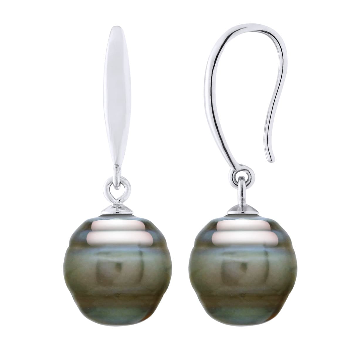 Boucles d'Oreilles Véritables Perles de Tahiti Cerclées 10-11 mm — Argent 925 Millièmes Rhodié 4