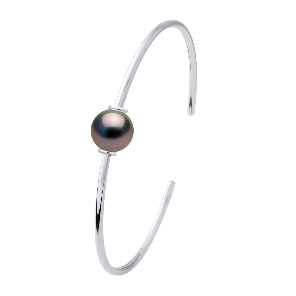 Bracelet Jonc Véritables Perles de Tahiti Rondes 9-10 mm — Argent 925 Millièmes — 20 cm 1