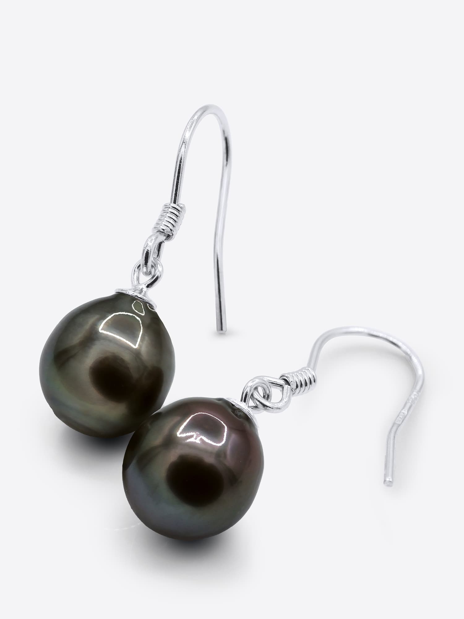 Boucles d'Oreilles Véritables Perles de Tahiti Poires 9-10 mm — Argent 925 Millièmes 1