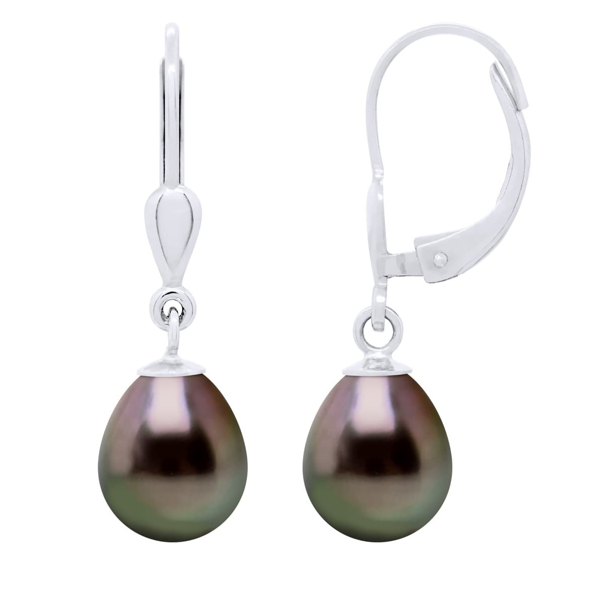 Boucles d'Oreilles Véritables Perles de Tahiti Poires 8-9 mm — Argent 925 Millièmes 1