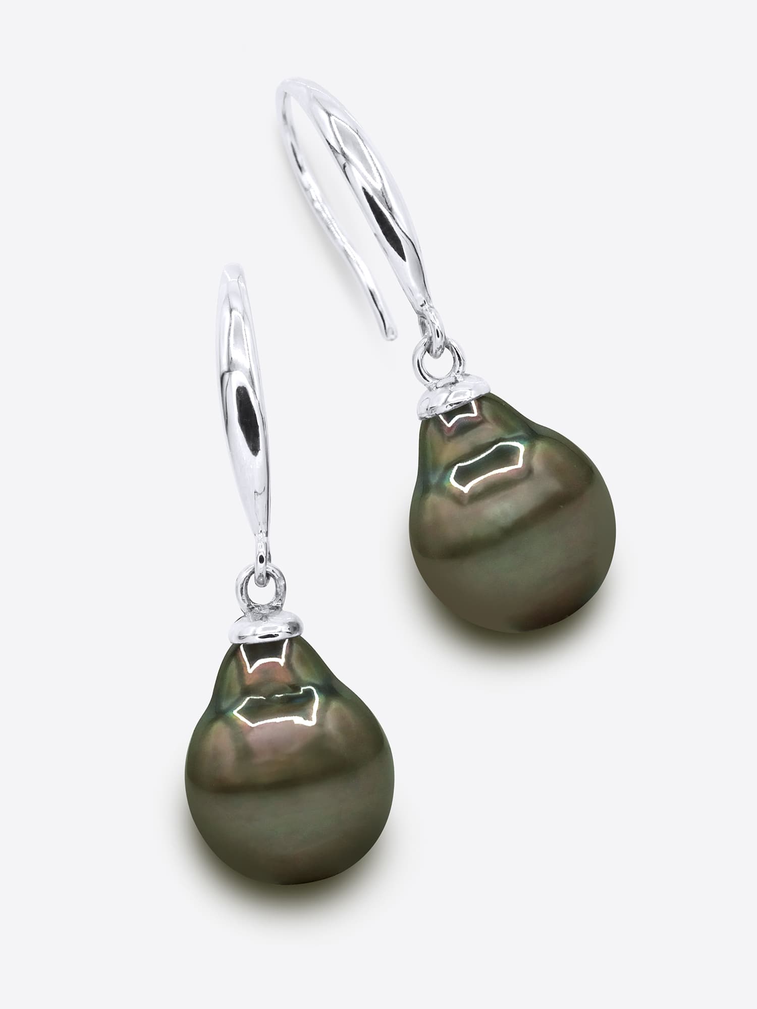 Boucles d'Oreilles Véritables Perles de Tahiti Poires 9-10 mm — Argent 925 Millièmes Rhodié 1