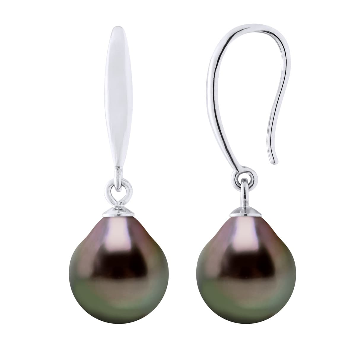 Boucles d'Oreilles Véritables Perles de Tahiti Poires 9-10 mm — Argent 925 Millièmes Rhodié 4