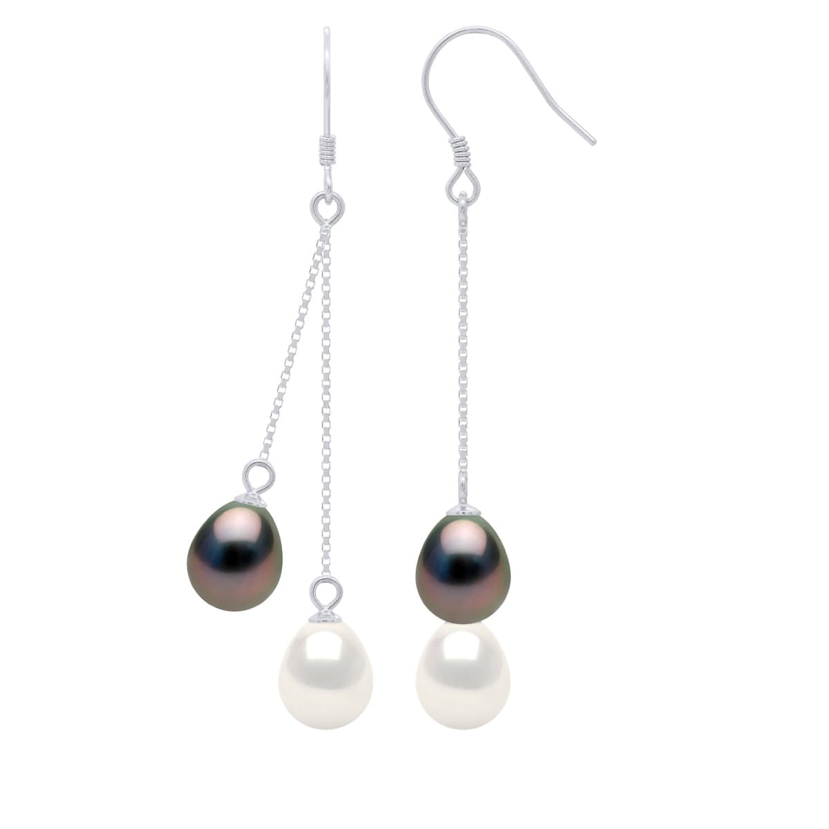Boucles d'Oreilles Véritable Perle de Tahiti Ovales 8-9 mm — Argent 925 Millièmes Rhodié 1