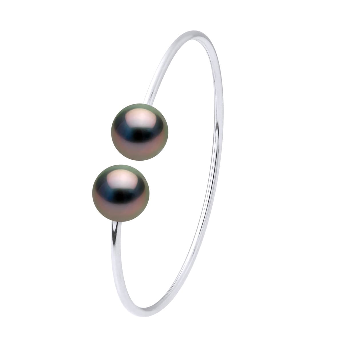 Bracelet Jonc Véritables Perles de Tahiti Rondes 9-10 mm — Argent 925 Millièmes — 20 cm 1