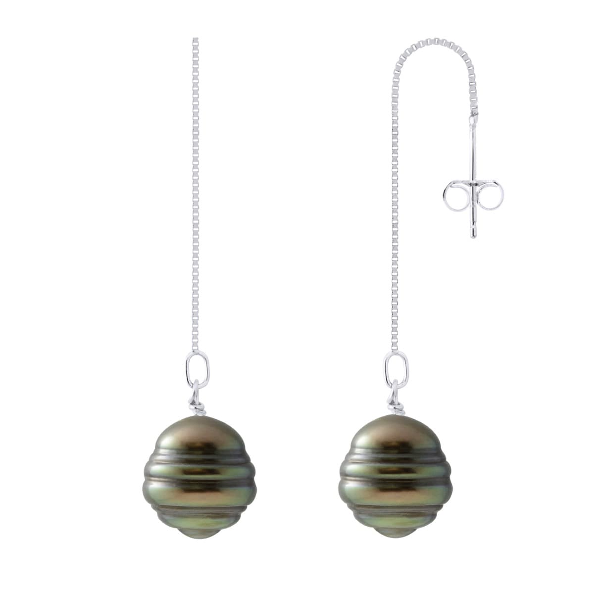 Boucles d'Oreilles Véritables Perles de Tahiti Cerclées 10-11 mm — Argent 925 Millièmes Rhodié 1