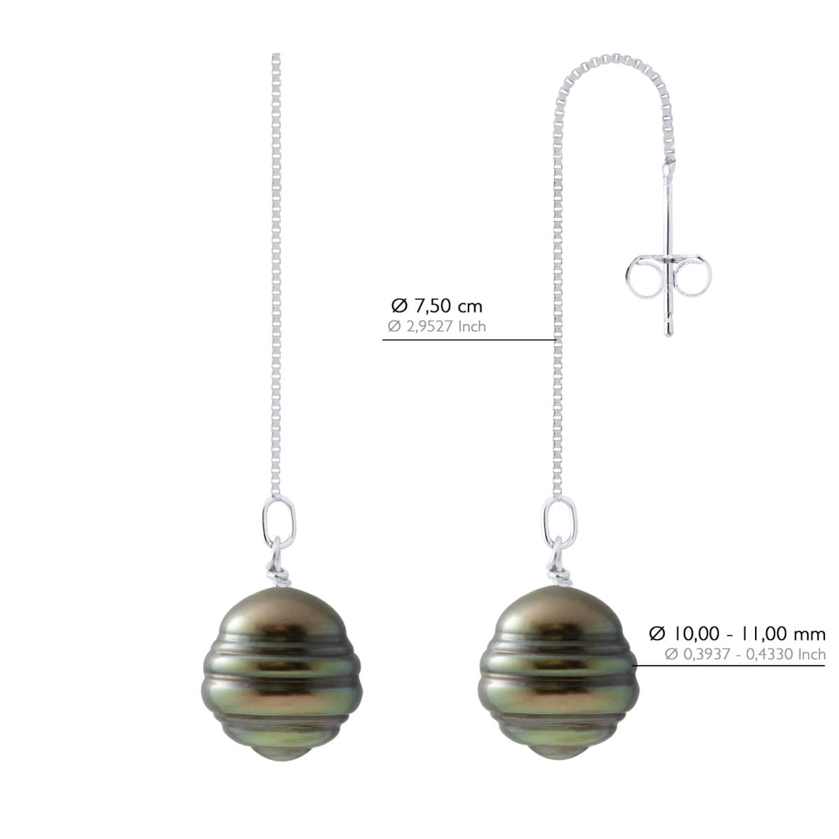 Boucles d'Oreilles Véritables Perles de Tahiti Cerclées 10-11 mm — Argent 925 Millièmes Rhodié 2