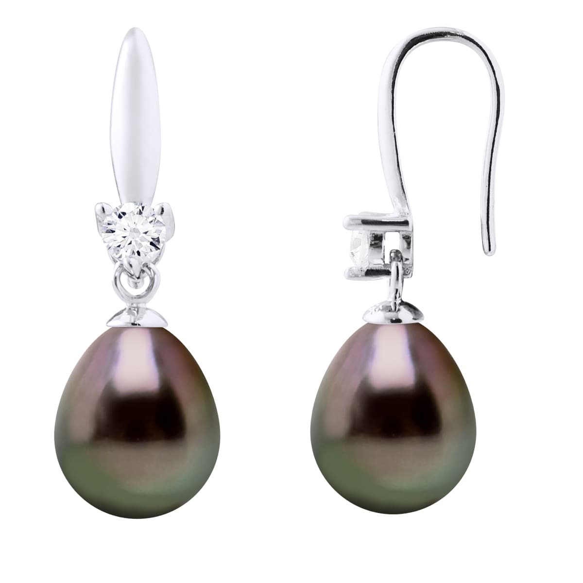 Boucles d'Oreilles Véritables Perles de Tahiti Poires 8-9 mm — Argent 925 Millièmes 1