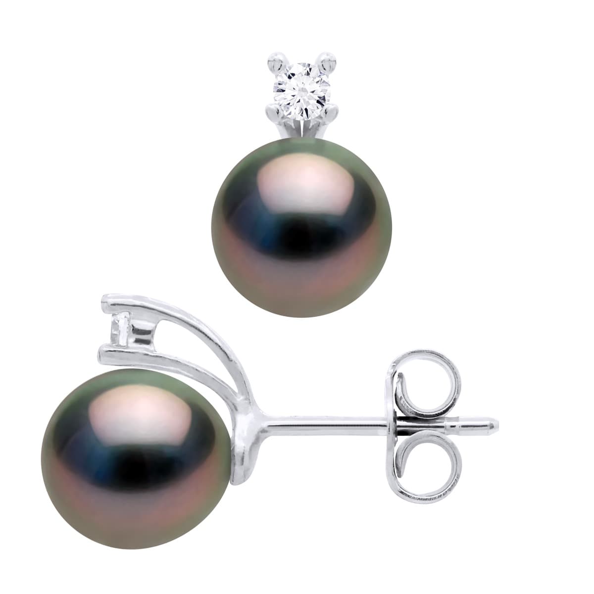 Boucles d'Oreilles Véritables Perles de Tahiti Poires 8-9 mm — Argent 925 Millièmes 1