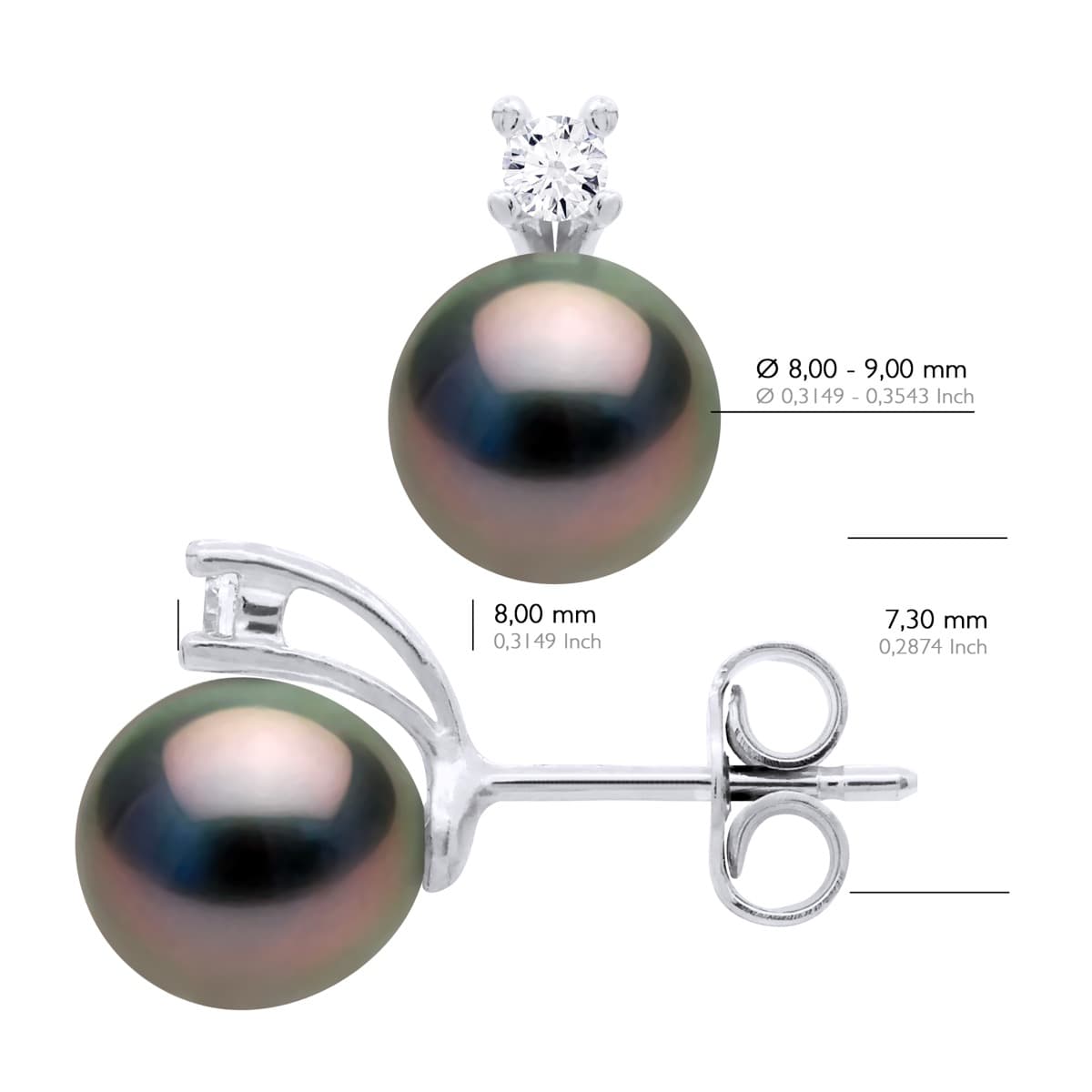 Boucles d'Oreilles Véritables Perles de Tahiti Poires 8-9 mm — Argent 925 Millièmes 2