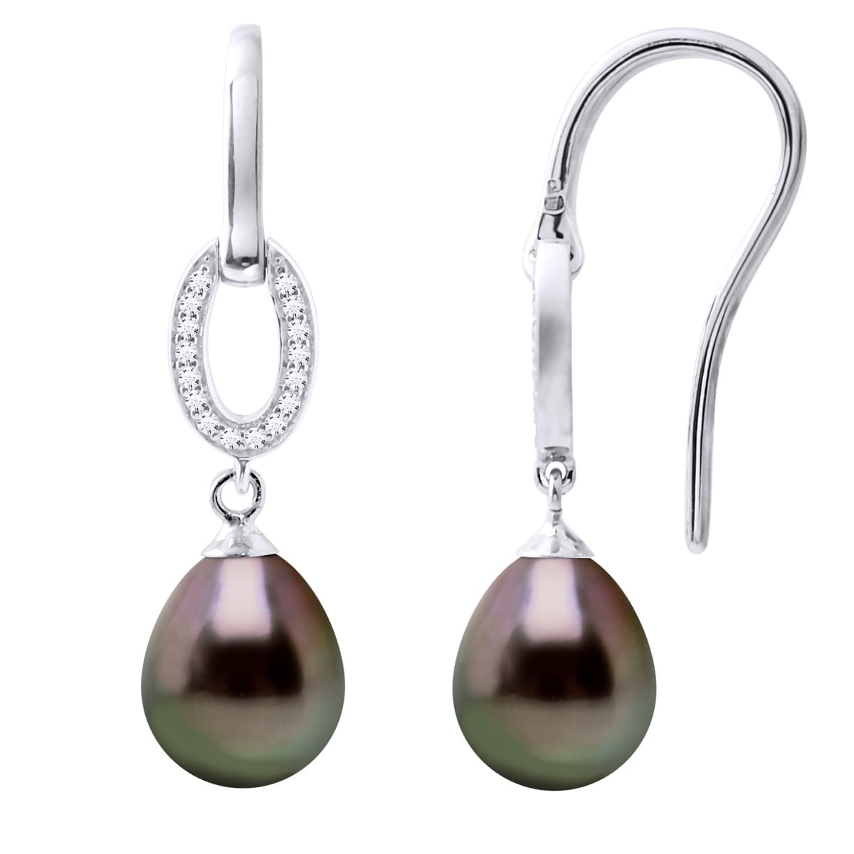 Boucles d'Oreilles Véritables Perles de Tahiti Poires 8-9 mm — Argent 925 Millièmes 1