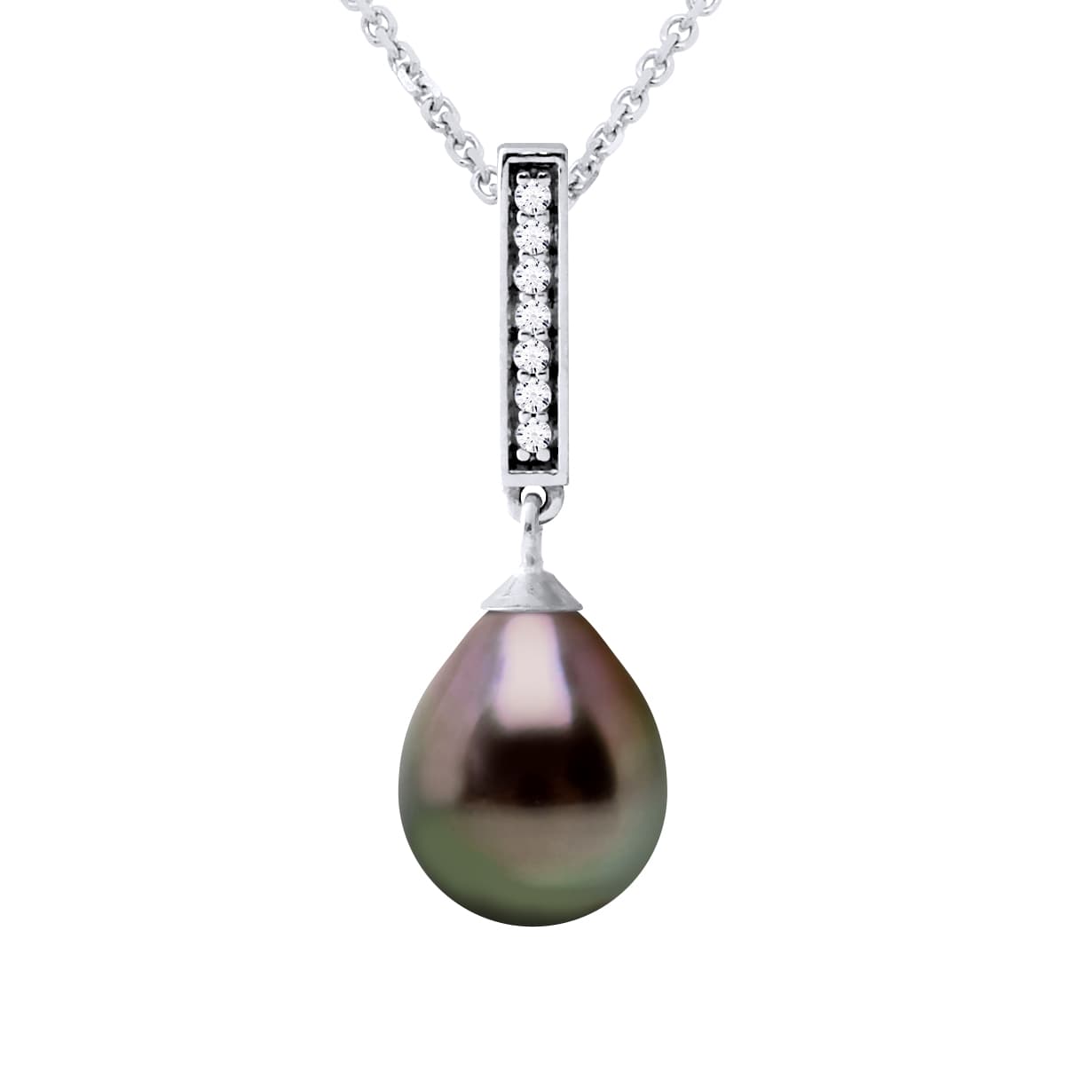 Collier Maille Forçat Véritable Perle de Tahiti Poire 8-9 mm — Argent 925 Millièmes Rhodié — 42 cm 1