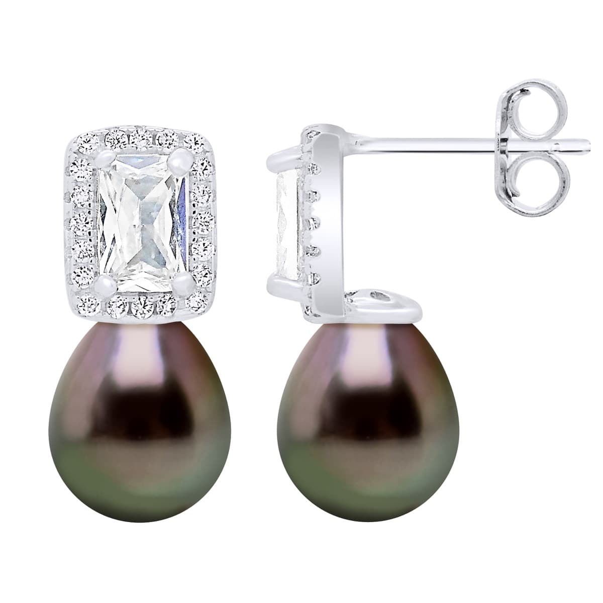 Boucles d'Oreilles Véritables Perles de Tahiti 8-9 mm — Argent 925 Millièmes Rhodié 1