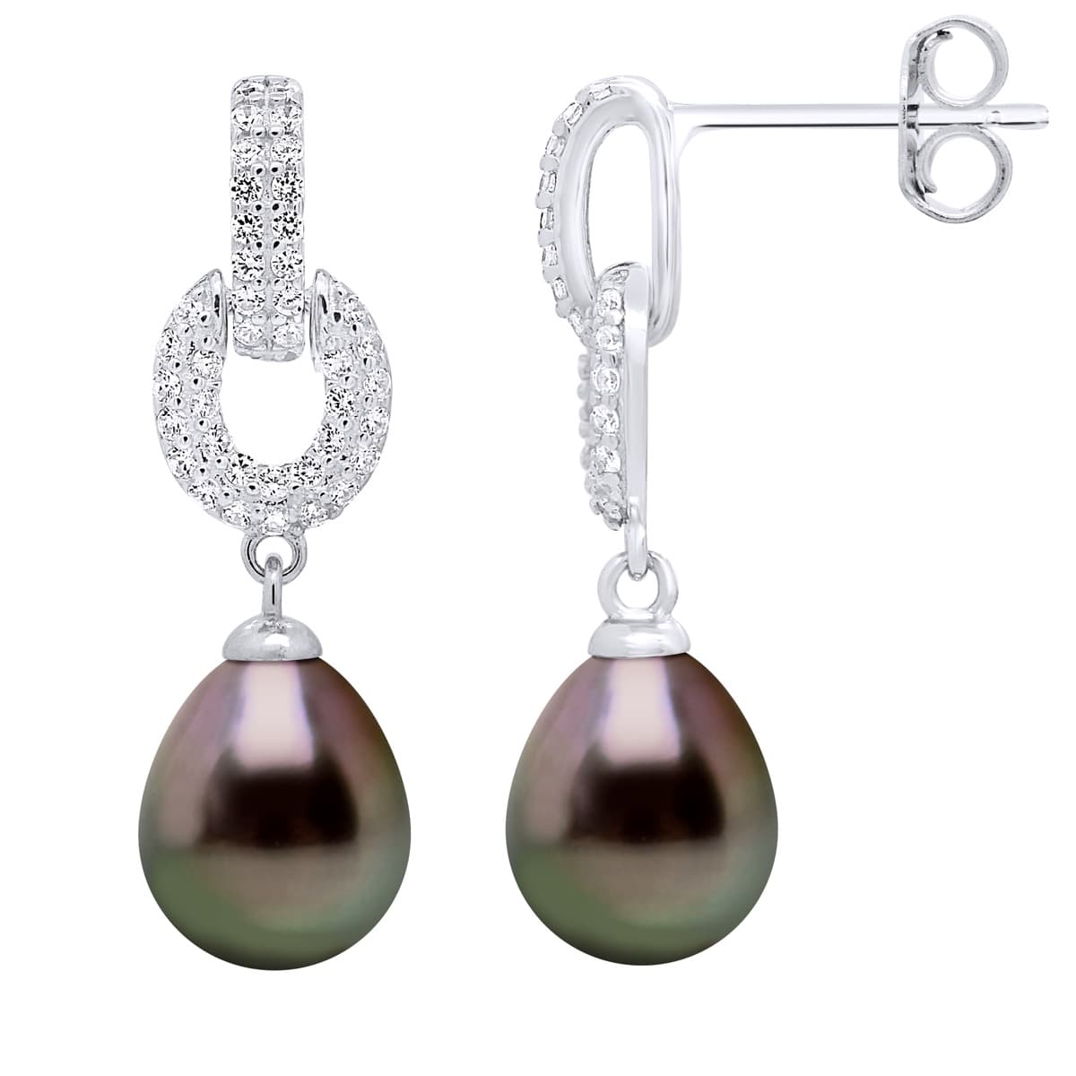 Boucles d'Oreilles Véritables Perles de Tahiti 8-9 mm — Argent 925 Millièmes Rhodié 1
