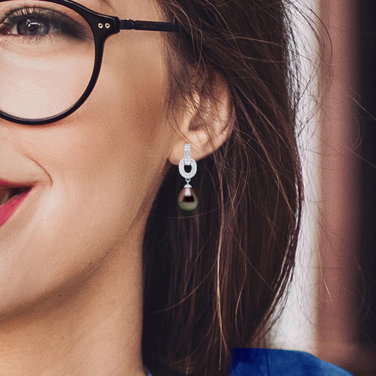 Boucles d'Oreilles Véritables Perles de Tahiti 8-9 mm — Argent 925 Millièmes Rhodié 4