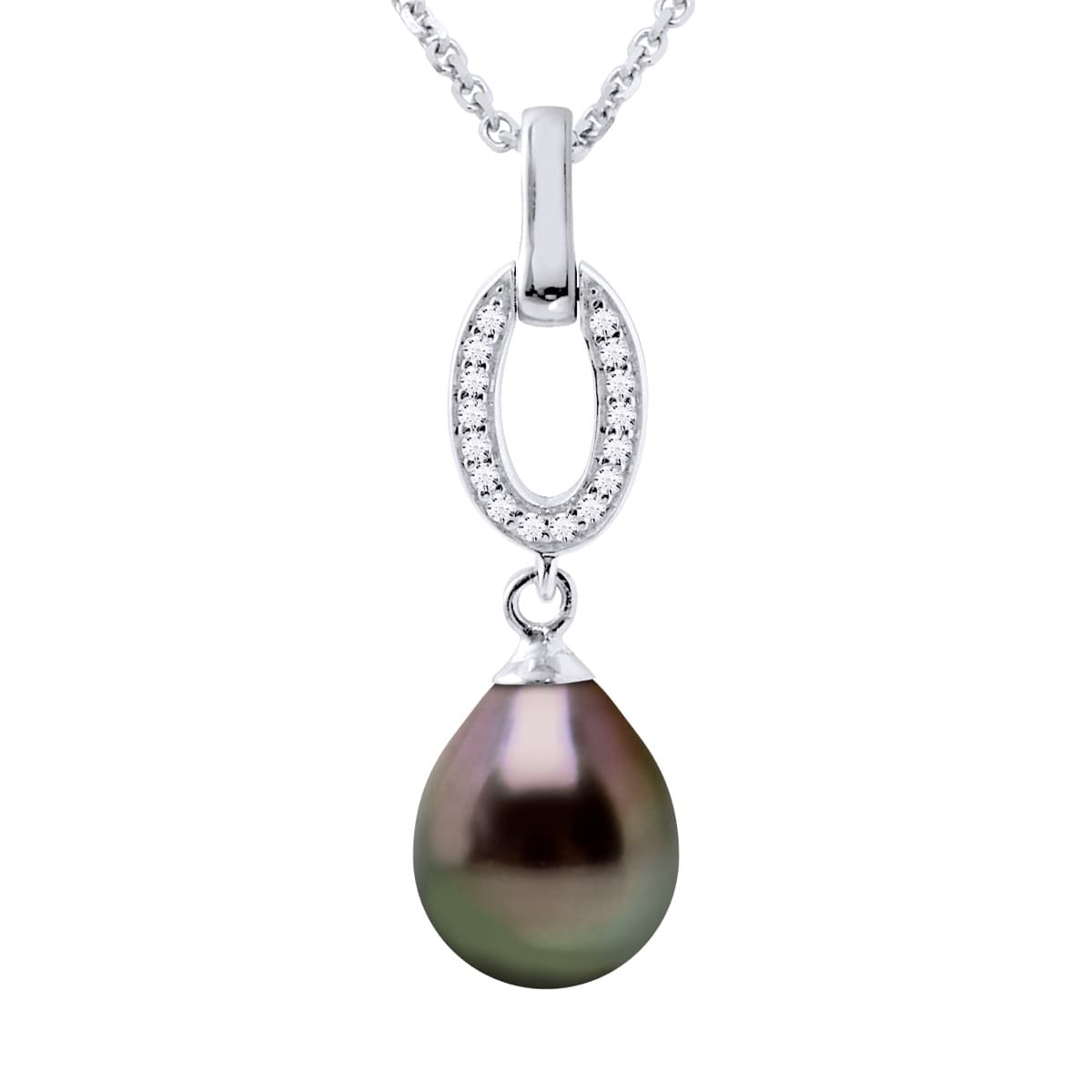 Collier Maille Forçat Véritable Perle de Tahiti Poire 8-9 mm — Argent 925 Millièmes Rhodié — 42 cm 1