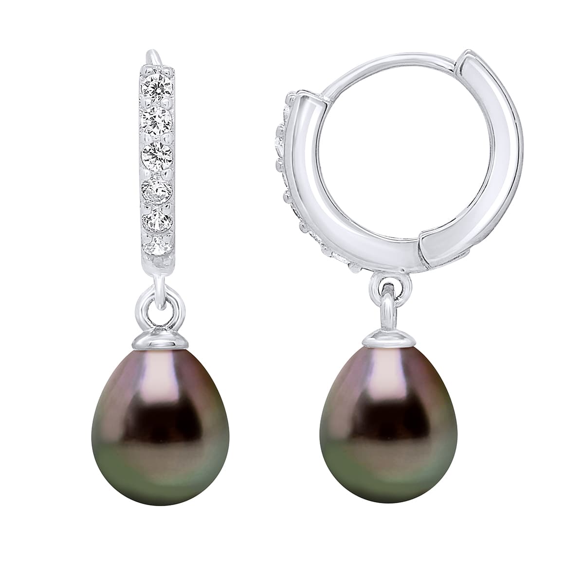 Boucles d'Oreilles Véritables Perles de Tahiti 8-9 mm — Argent 925 Millièmes Rhodié 1