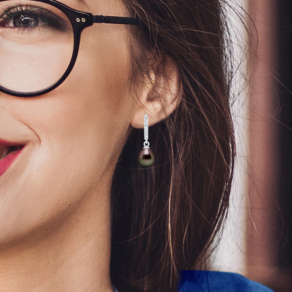 Boucles d'Oreilles Véritables Perles de Tahiti 8-9 mm — Argent 925 Millièmes Rhodié 4
