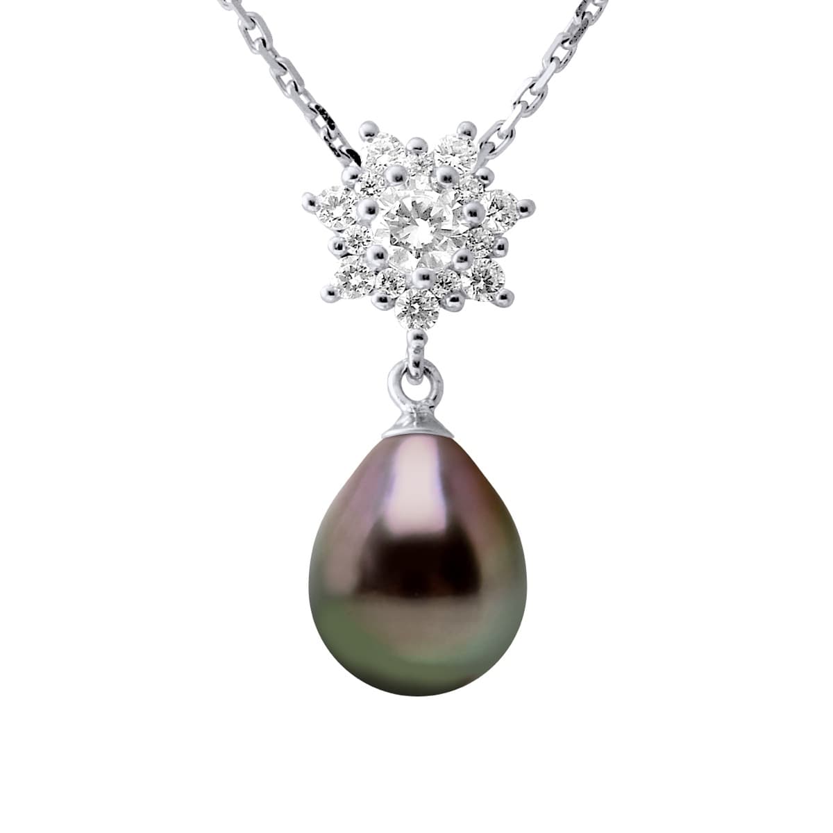 Collier Maille Forçat Véritable Perle de Tahiti Poire 9-10 mm — Argent 925 Millièmes Rhodié — 42 cm 1