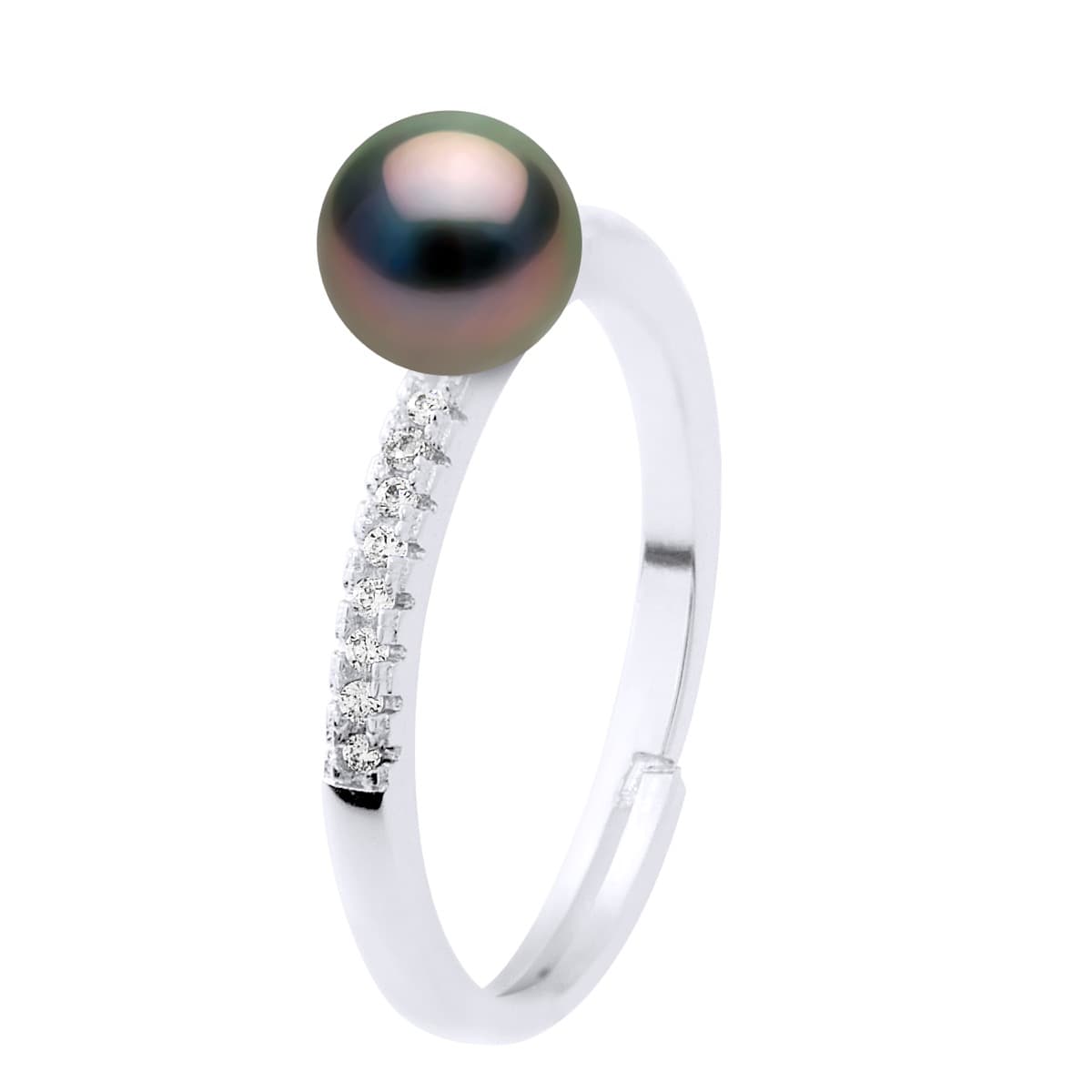 Bague Jonc Véritable Perle de Tahiti Ronde 7-8 mm — Argent 925 Millièmes Rhodié 1