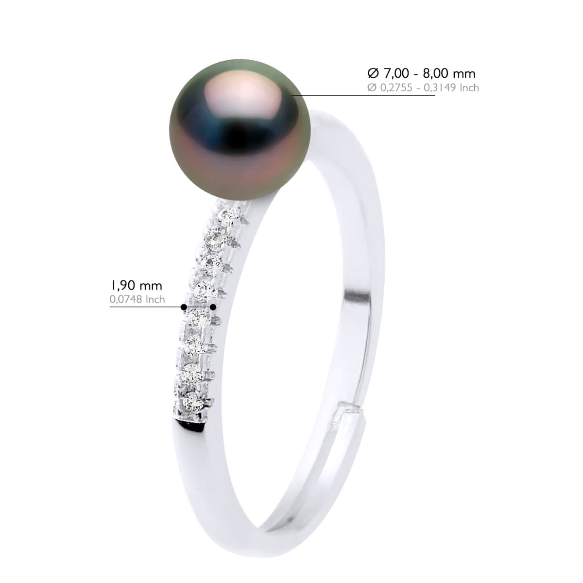 Bague Jonc Véritable Perle de Tahiti Ronde 7-8 mm — Argent 925 Millièmes Rhodié 2