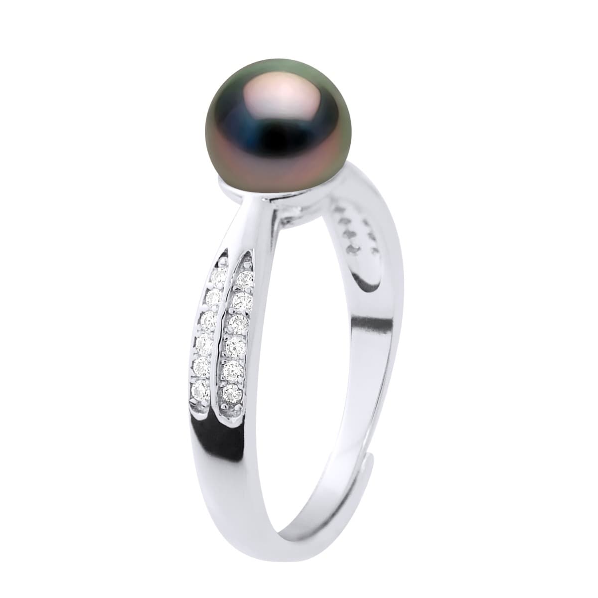 Bague Jonc Véritable Perle de Tahiti Ronde 7-8 mm — Argent 925 Millièmes Rhodié 1