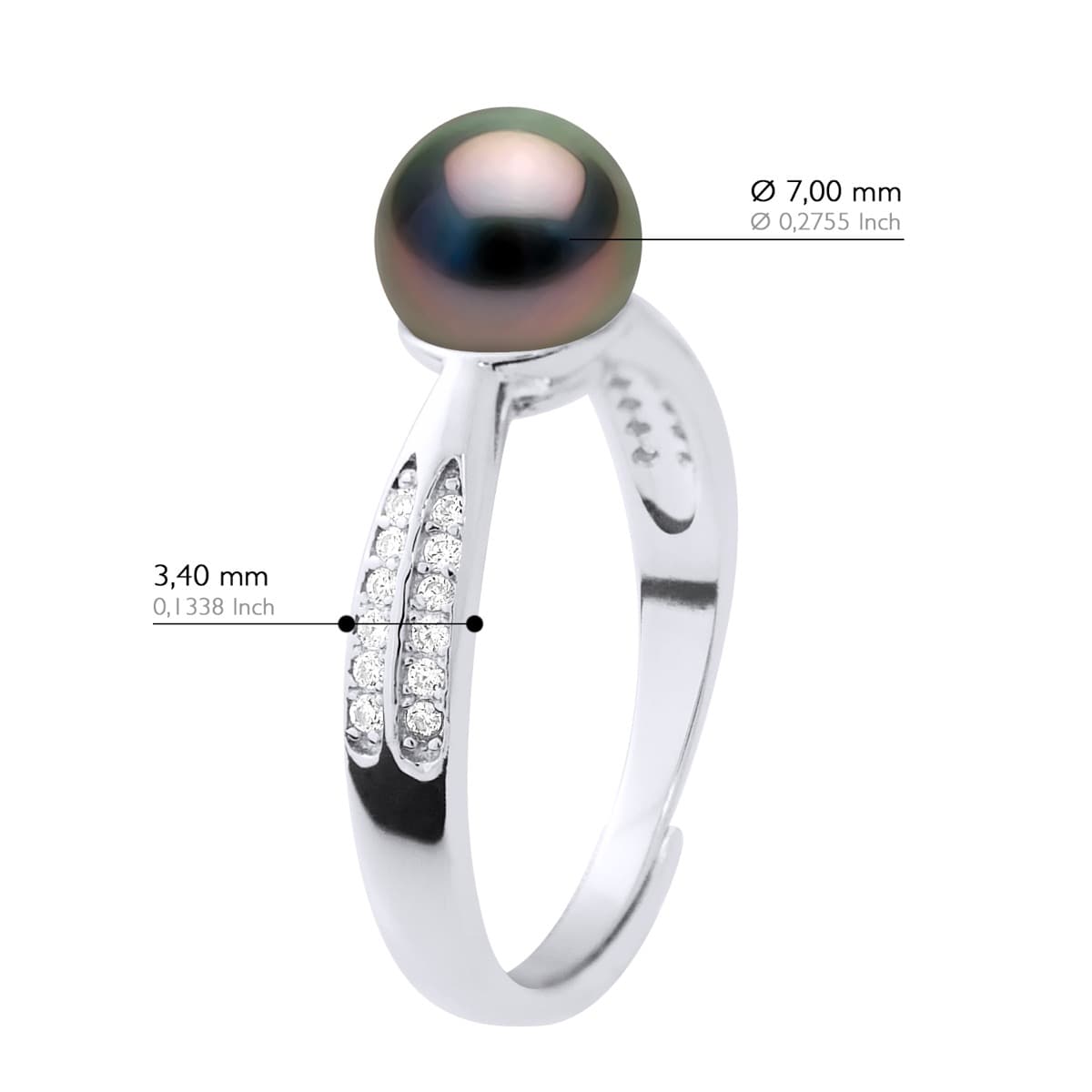 Bague Jonc Véritable Perle de Tahiti Ronde 7-8 mm — Argent 925 Millièmes Rhodié 2