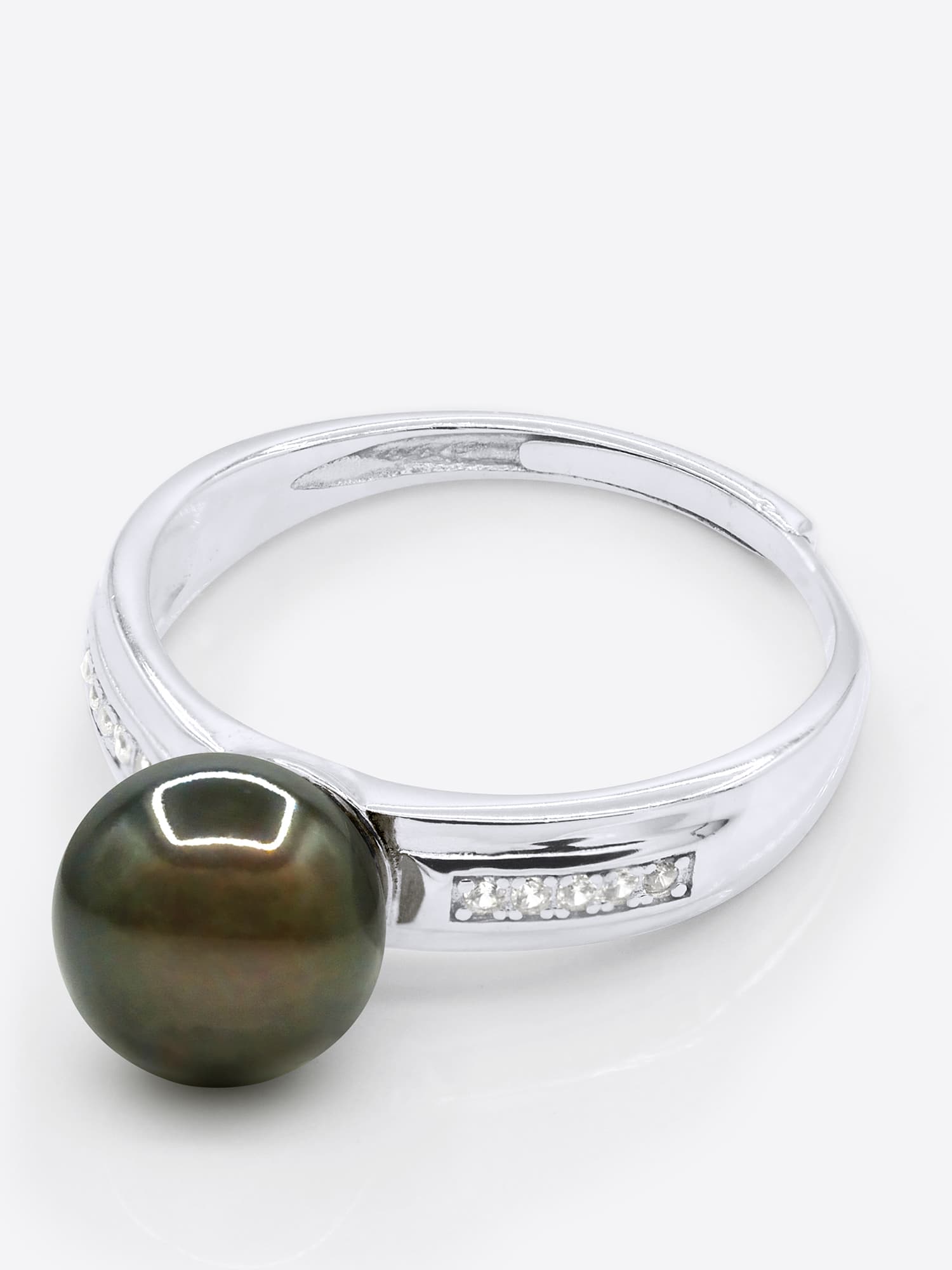 Bague Jonc Véritable Perle de Tahiti Ronde 8-9 mm — Argent 925 Millièmes Rhodié 1