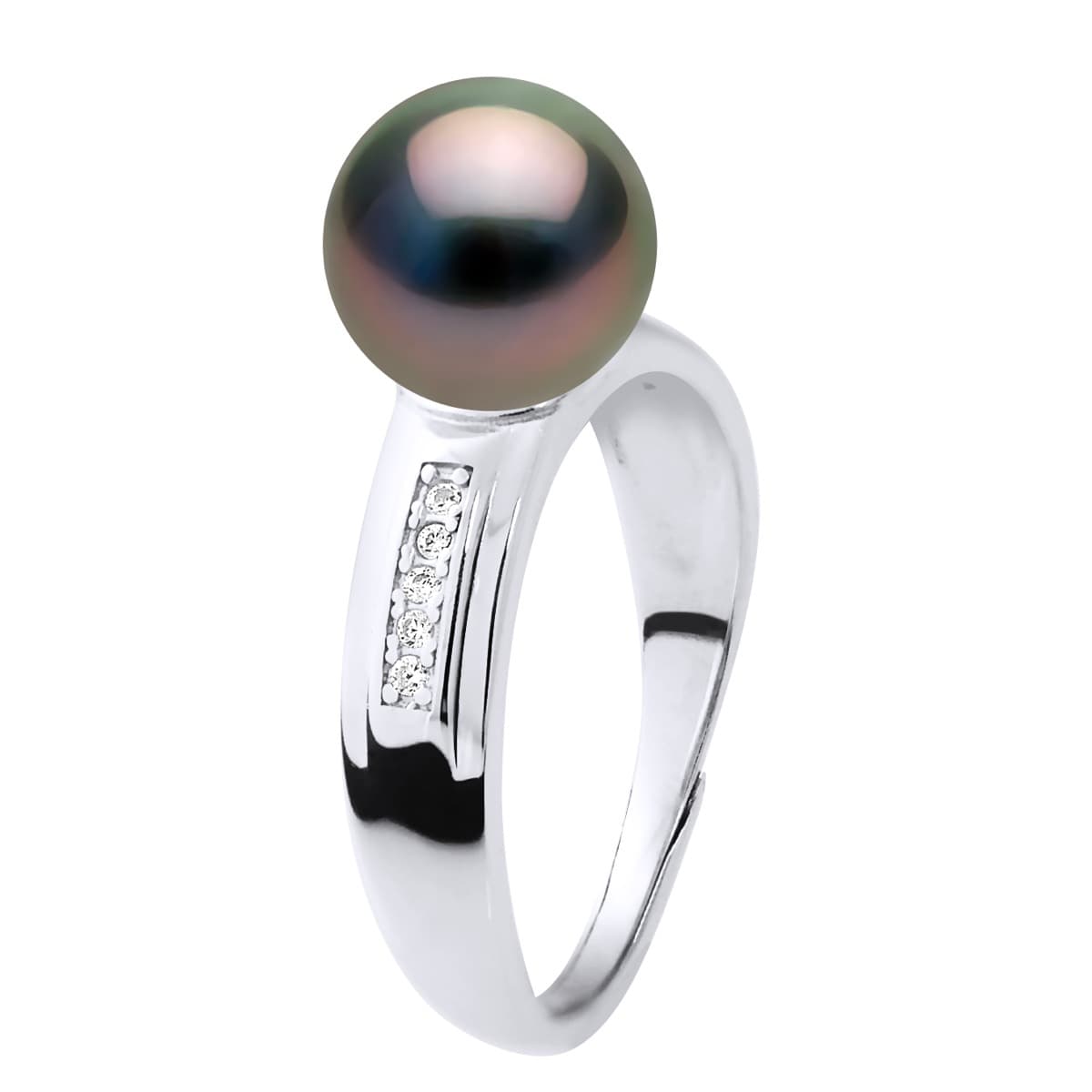 Bague Jonc Véritable Perle de Tahiti Ronde 8-9 mm — Argent 925 Millièmes Rhodié 4
