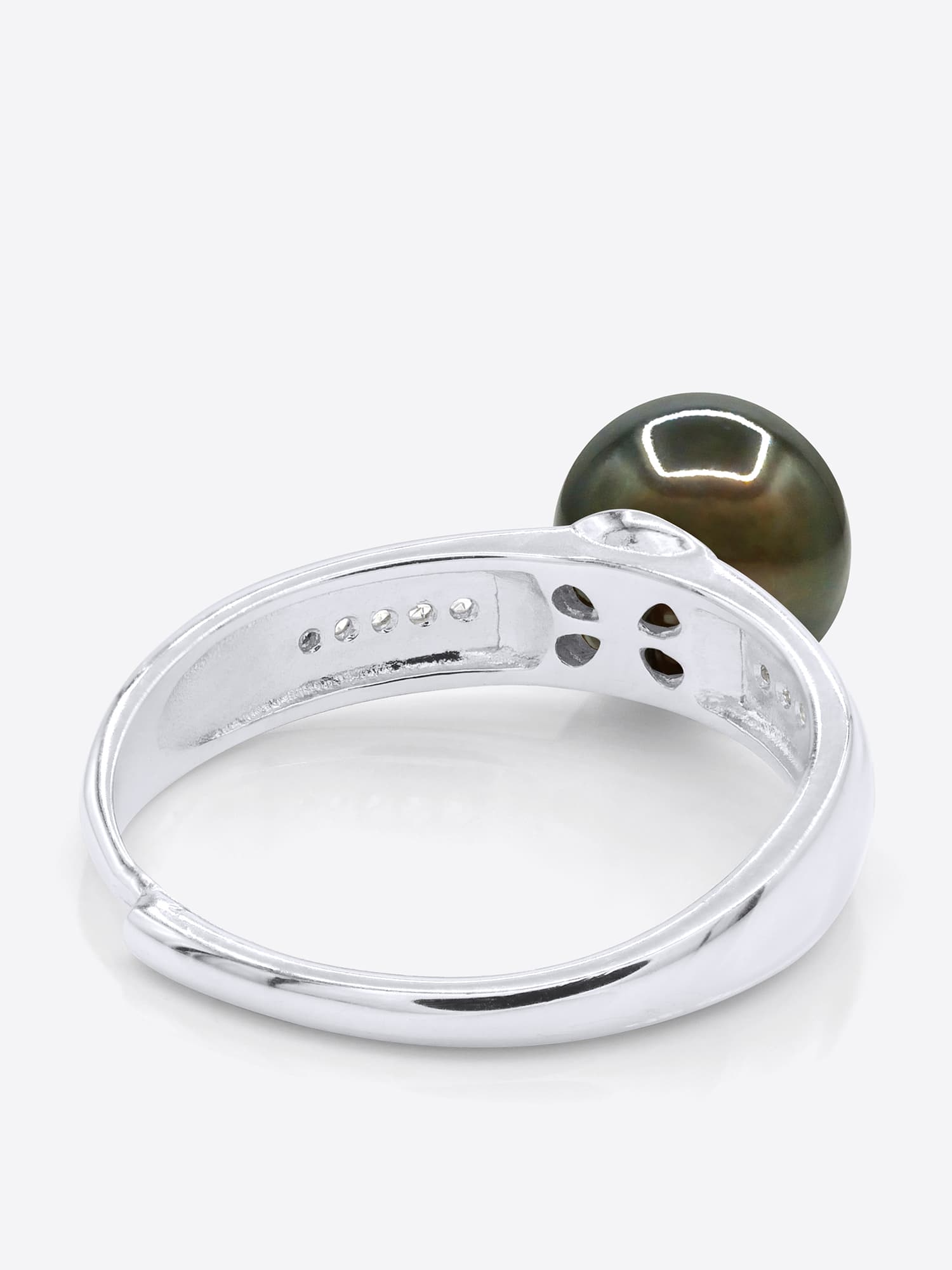 Bague Jonc Véritable Perle de Tahiti Ronde 8-9 mm — Argent 925 Millièmes Rhodié 5