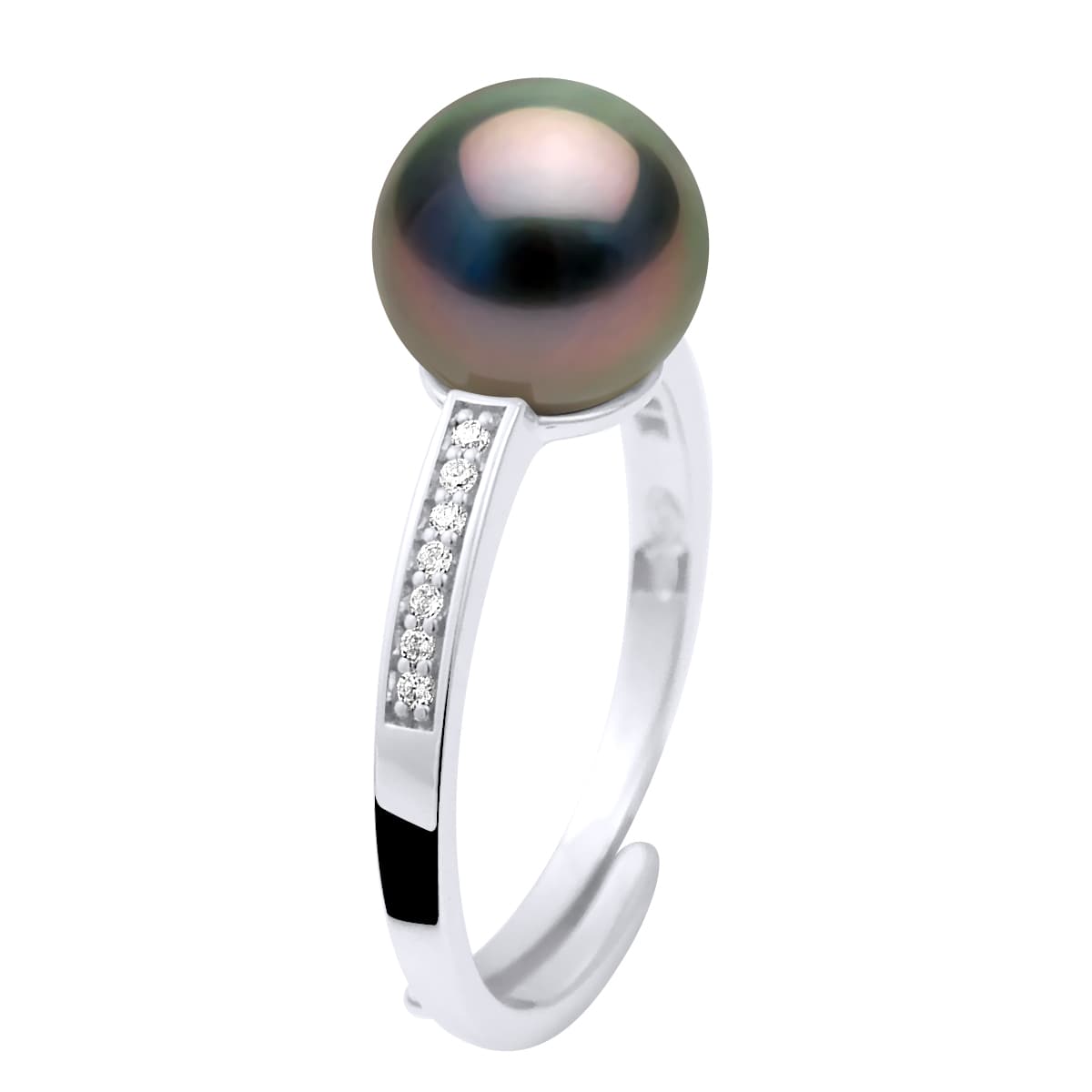 Bague Jonc Véritable Perle de Tahiti Ronde 8-9 mm — Argent 925 Millièmes Rhodié 1