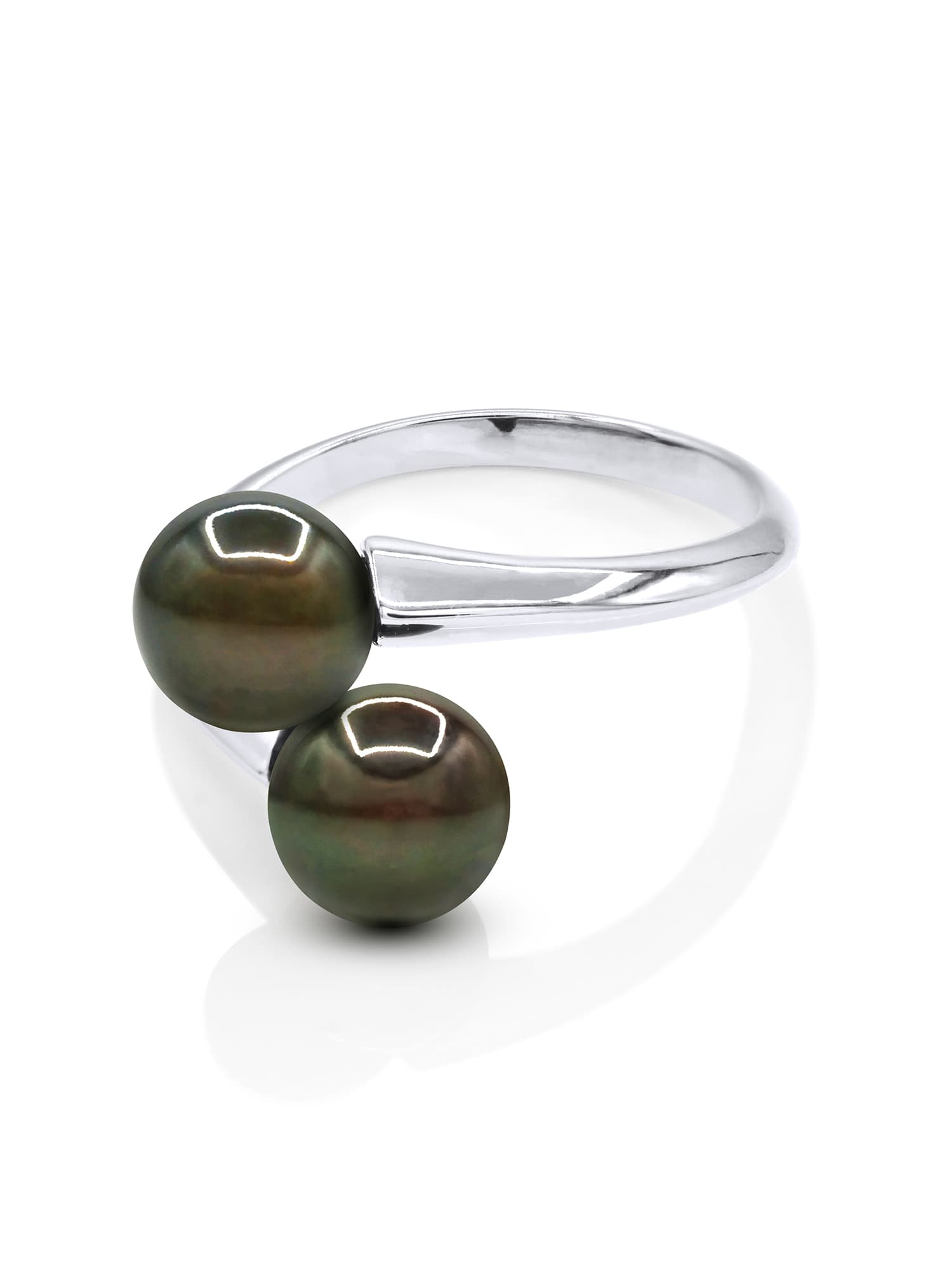 Bague Toi & Moi Véritables Perles de Tahiti Rondes 8-9 mm — Argent 925 Millièmes Rhodié 1